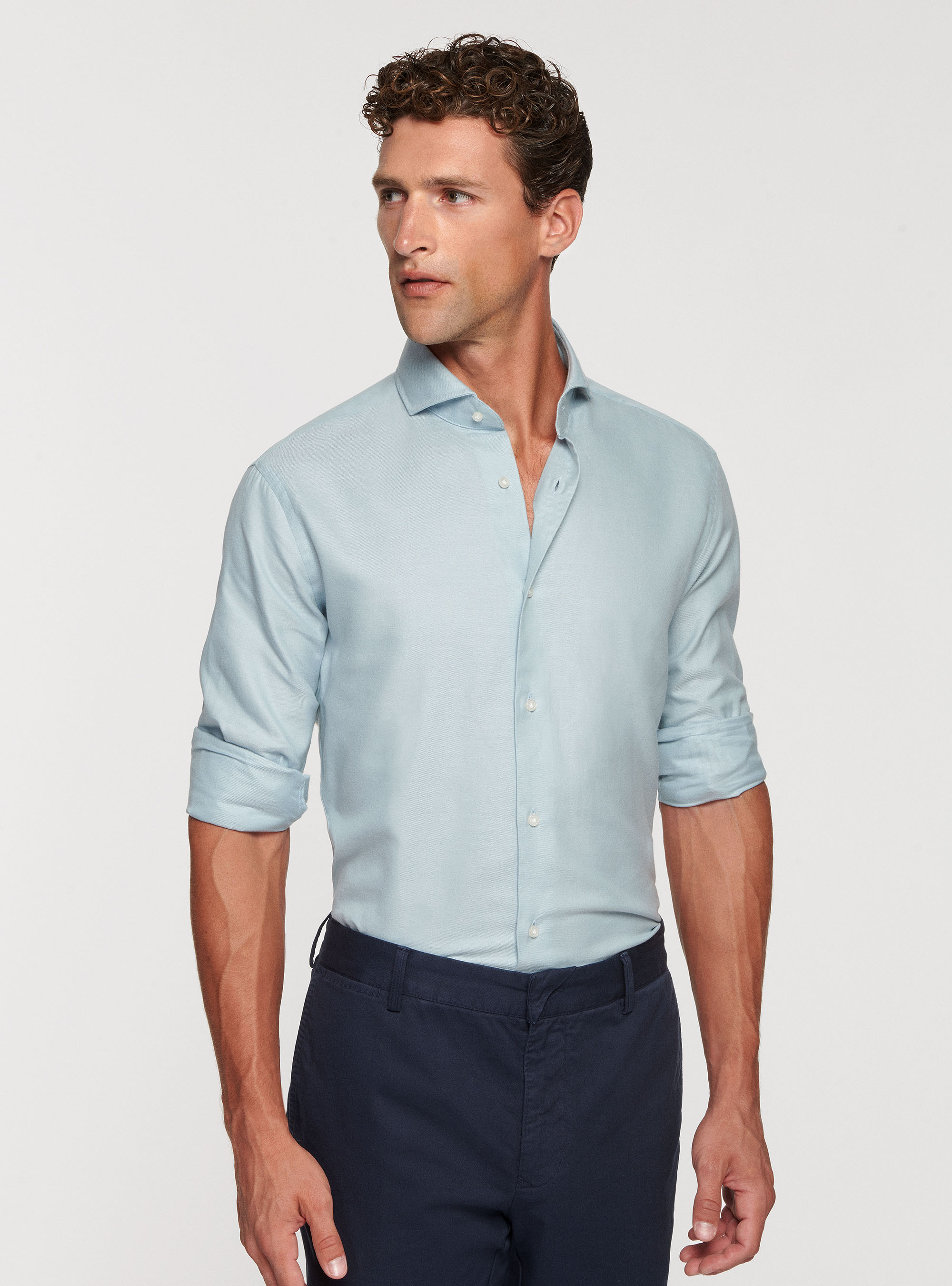 Camicia in flanella di cotone, AZZURRO