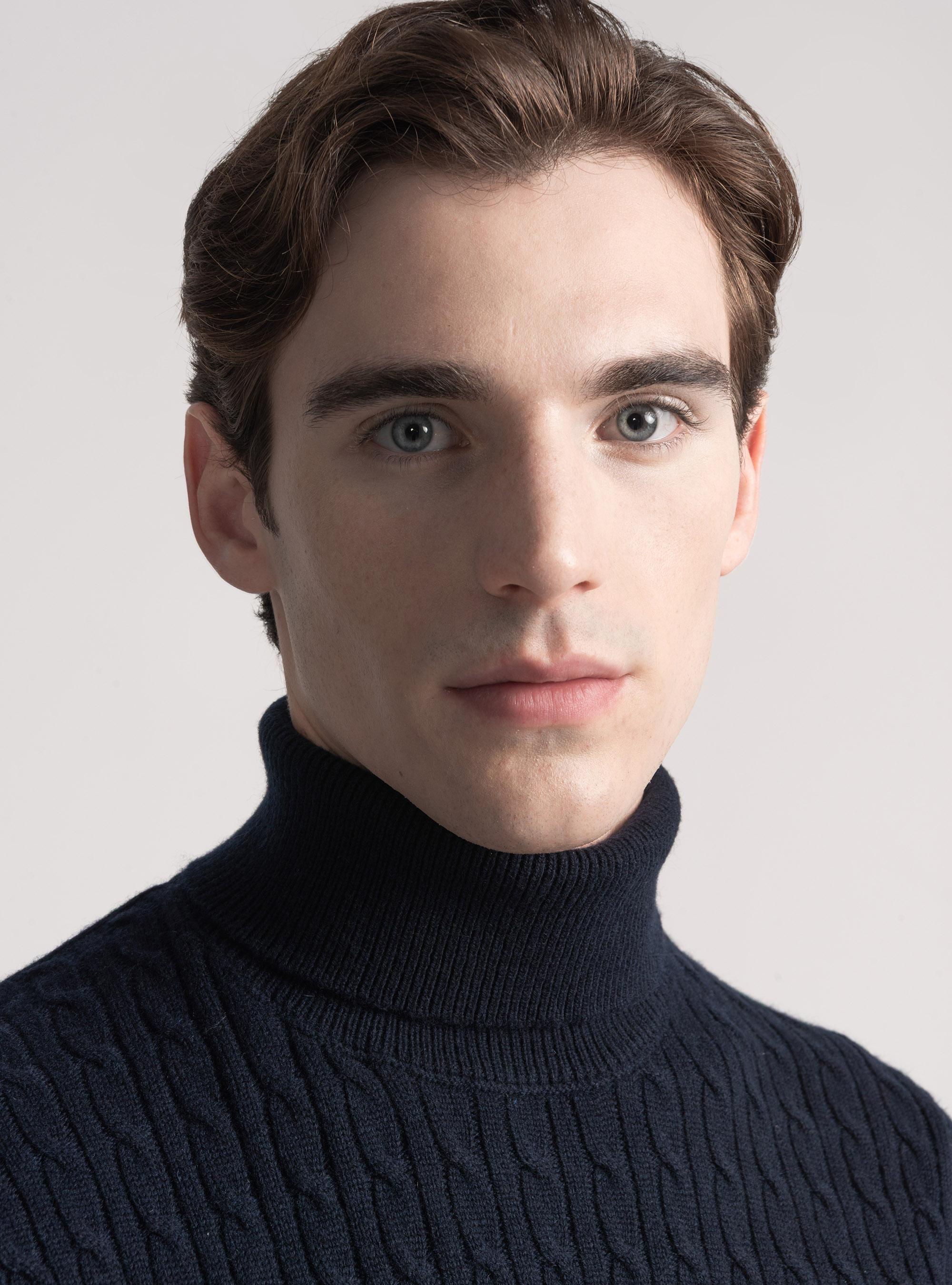 Wool-blend turtleneck sweater with braid, NAVY BLUE