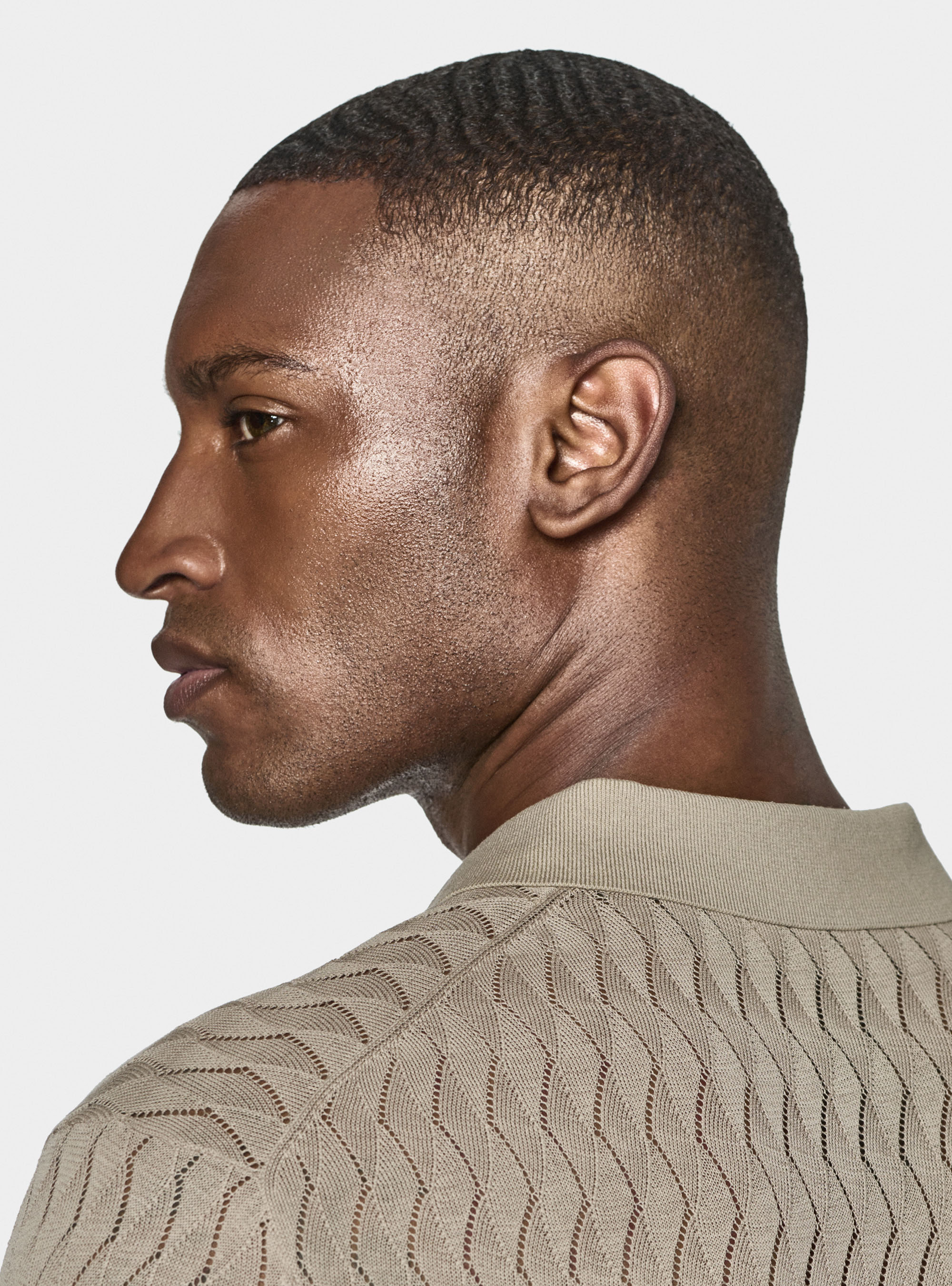 Polo in maglia traforata senza bottoni in cotone e seta, SABBIA