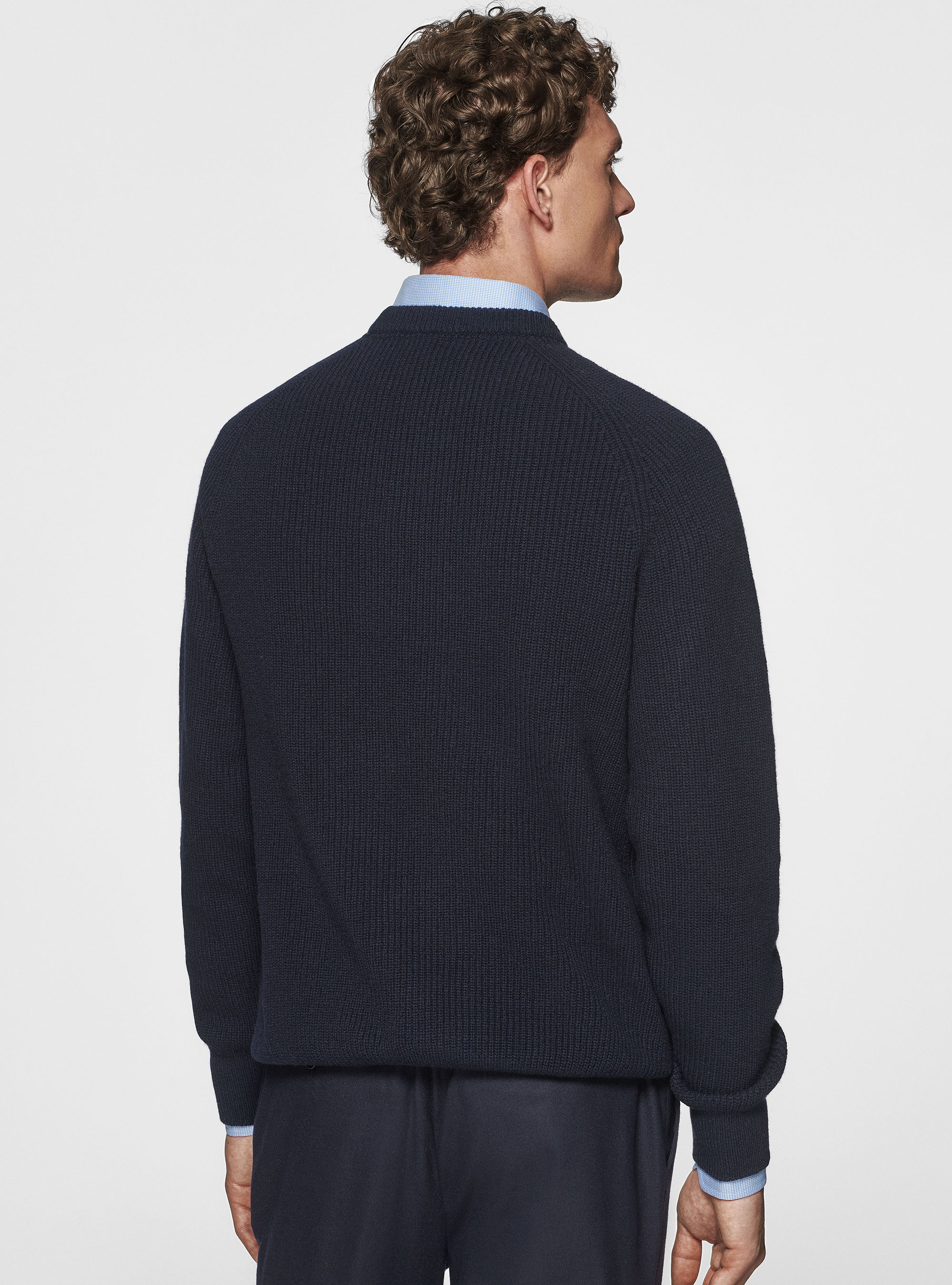 Maglia girocollo in lana merino costa perlata, BLU NAVY