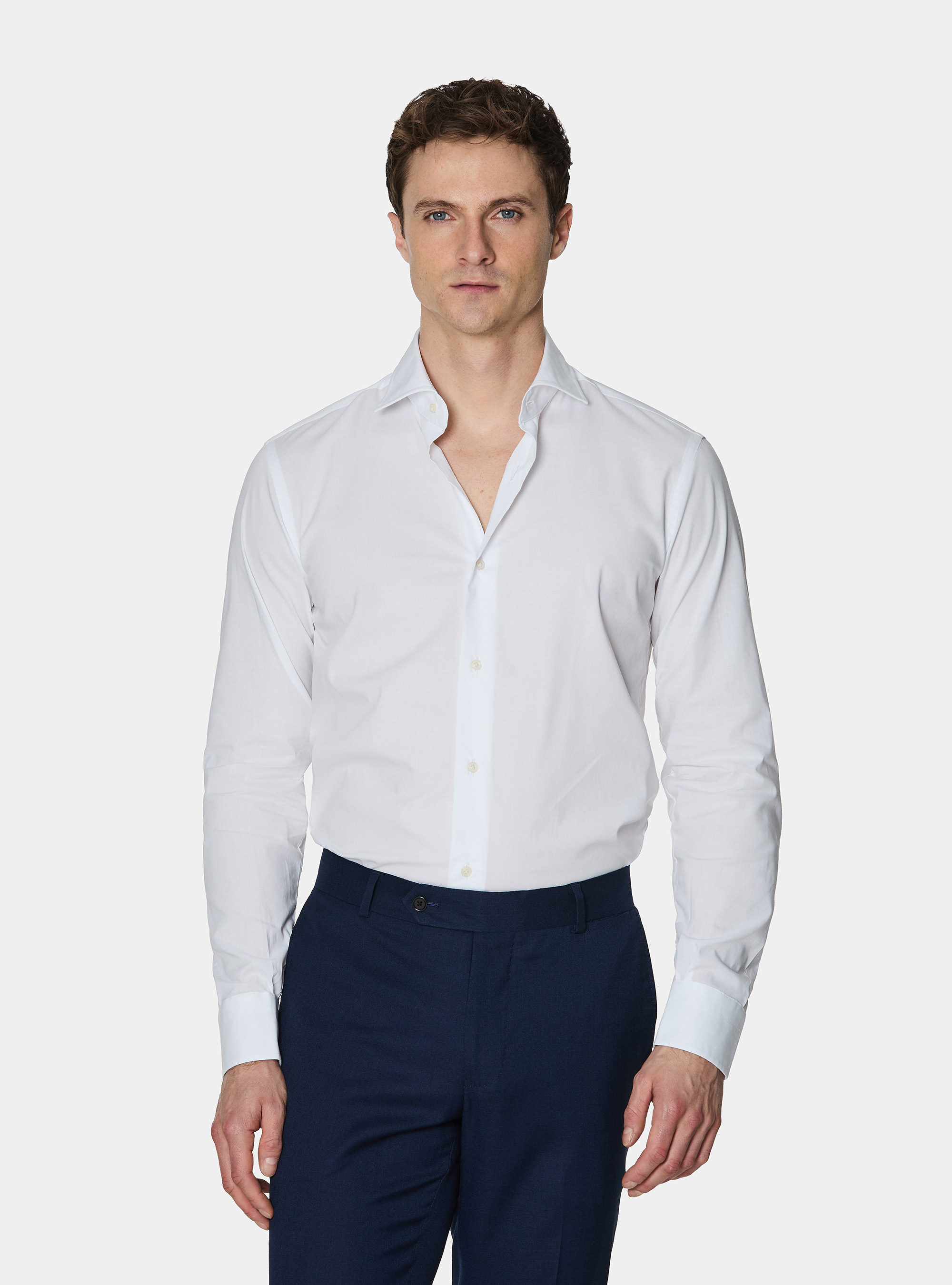 Cotton poplin stretch shirt, WHITE