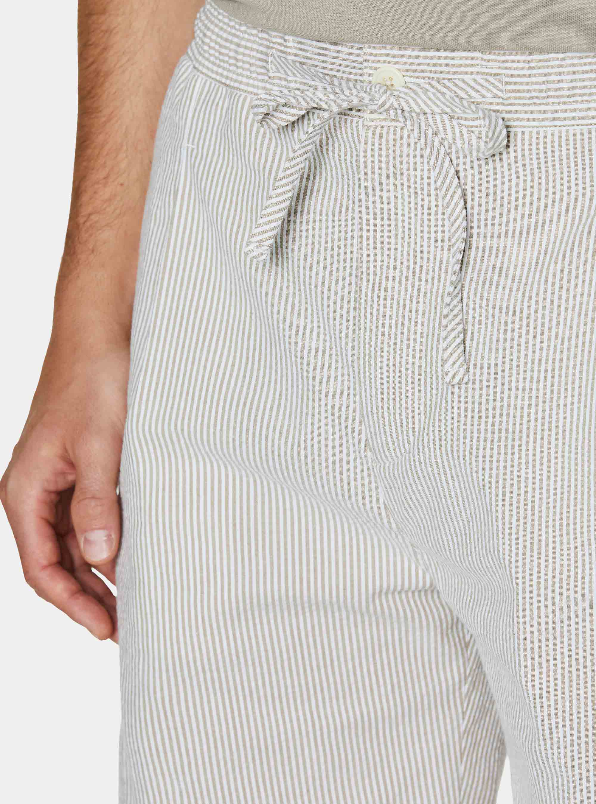 Stretch seersucker cotton Bermuda shorts with drawstring, SAND