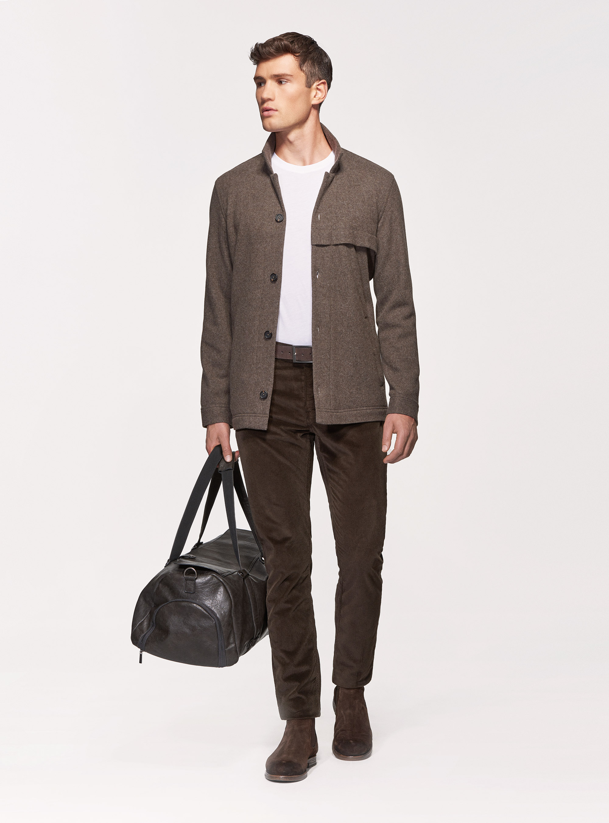 Giacca camicia in jersey di lana, FANGO