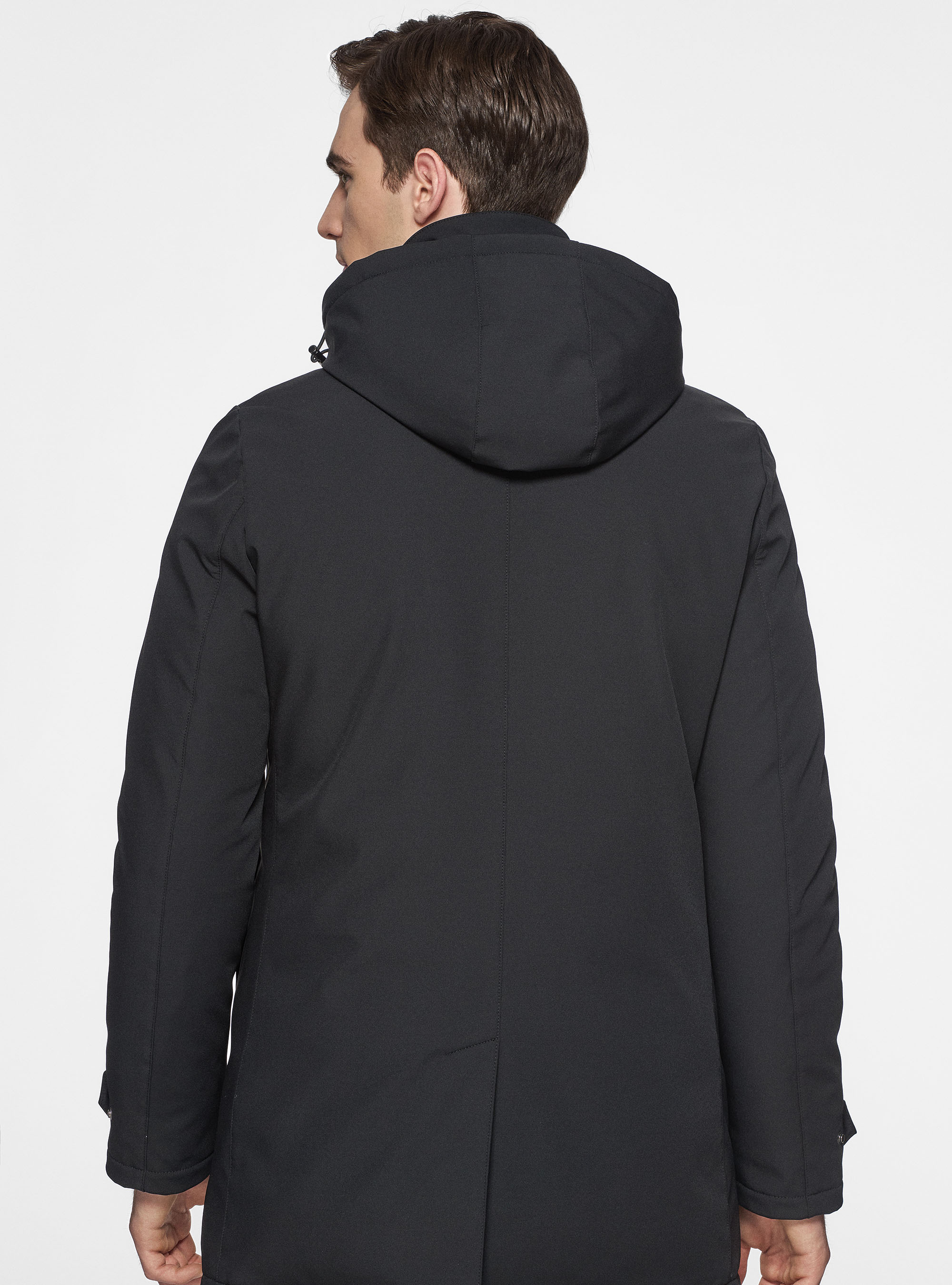 Hooded technical parka, BLACK
