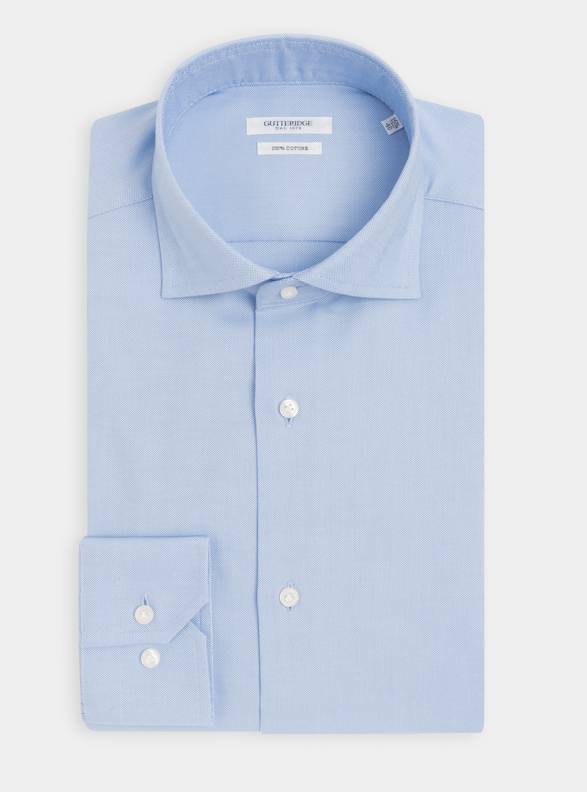 Camicia collo semi francese in oxford di cotone, AZZURRO