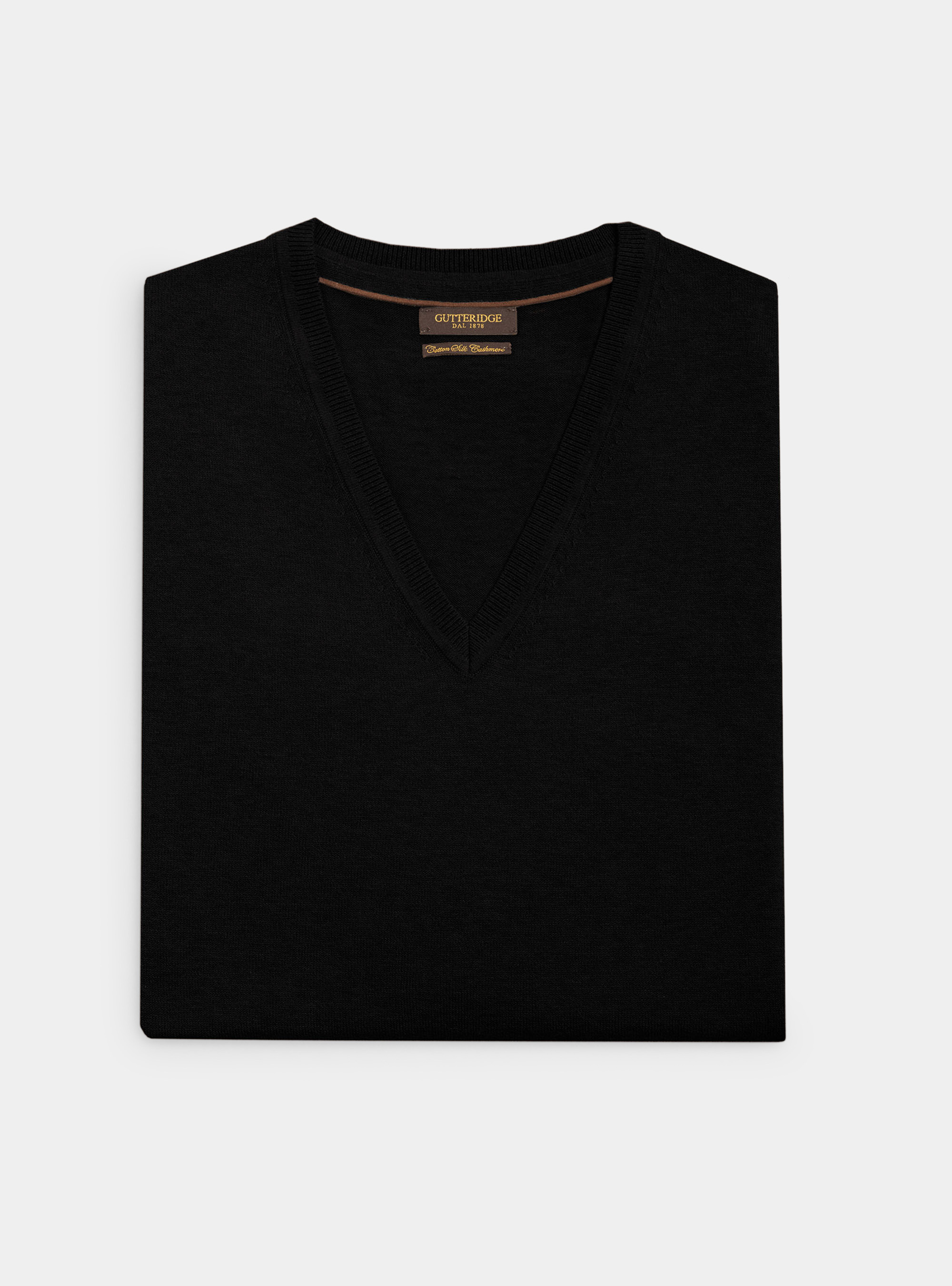 Maglia scollo a V in cotone seta e cashmere, NERO
