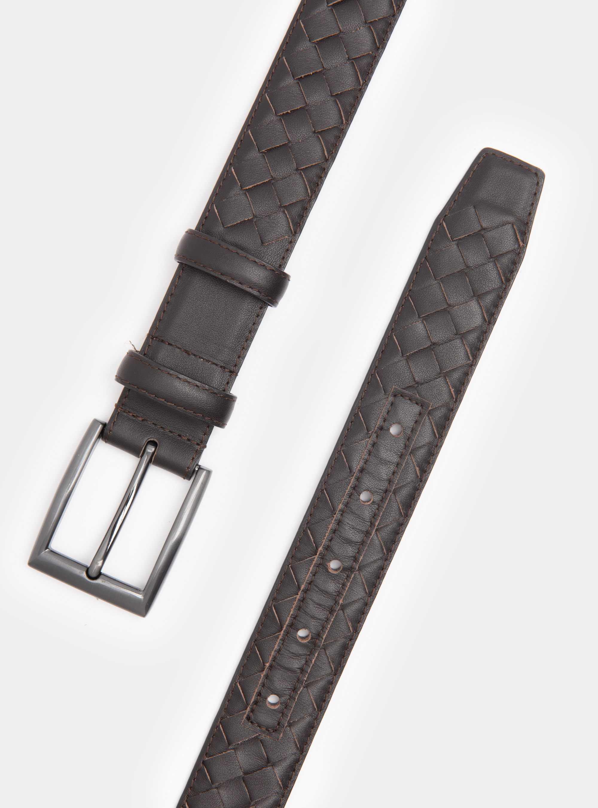 Cintura intrecciata in pelle, MARRONE