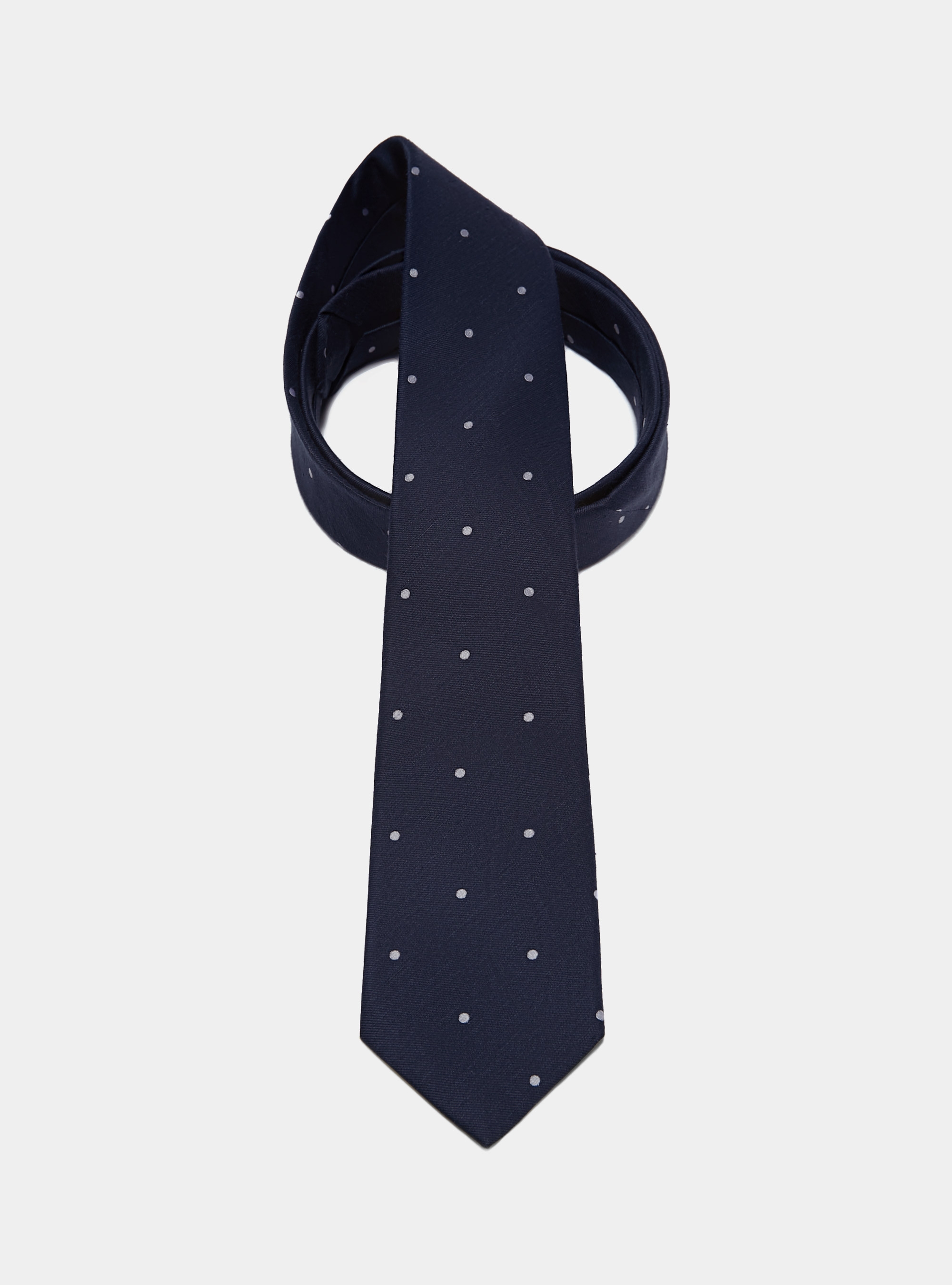 Cravatta micro pois in seta e lino, BLU NAVY