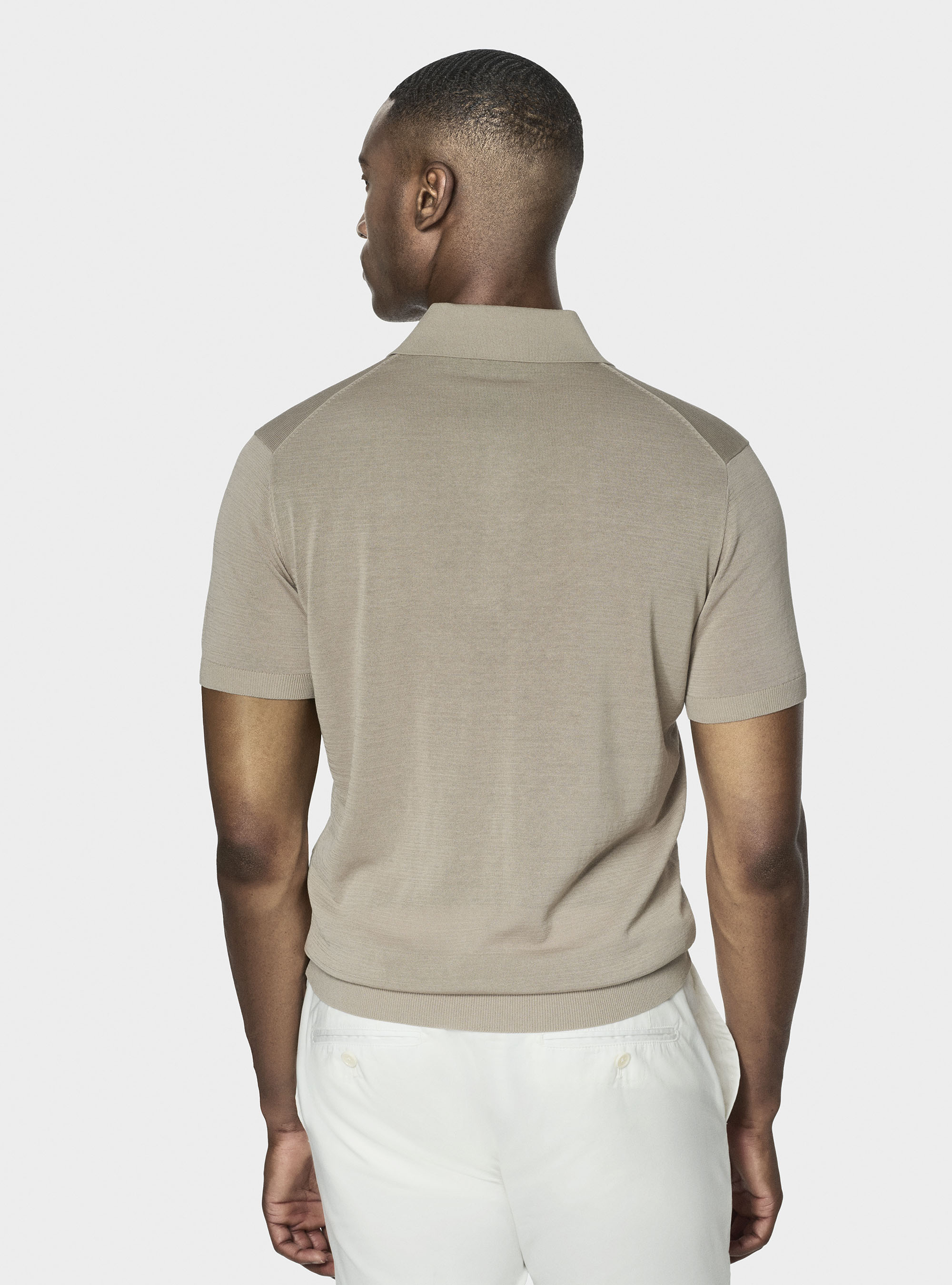 Maglia a polo in cotone e seta, SABBIA