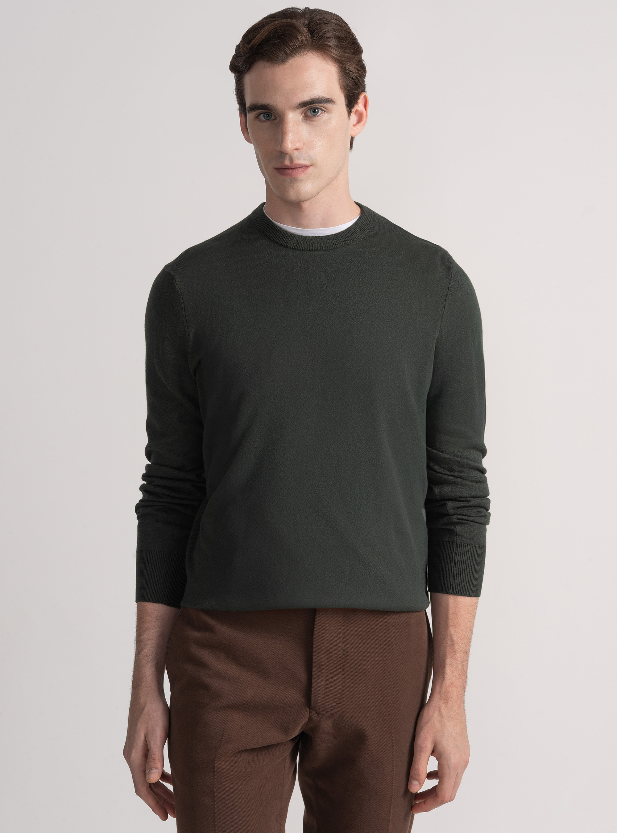 Maglia girocollo in cotone seta e cashmere, MILITARE 0609C