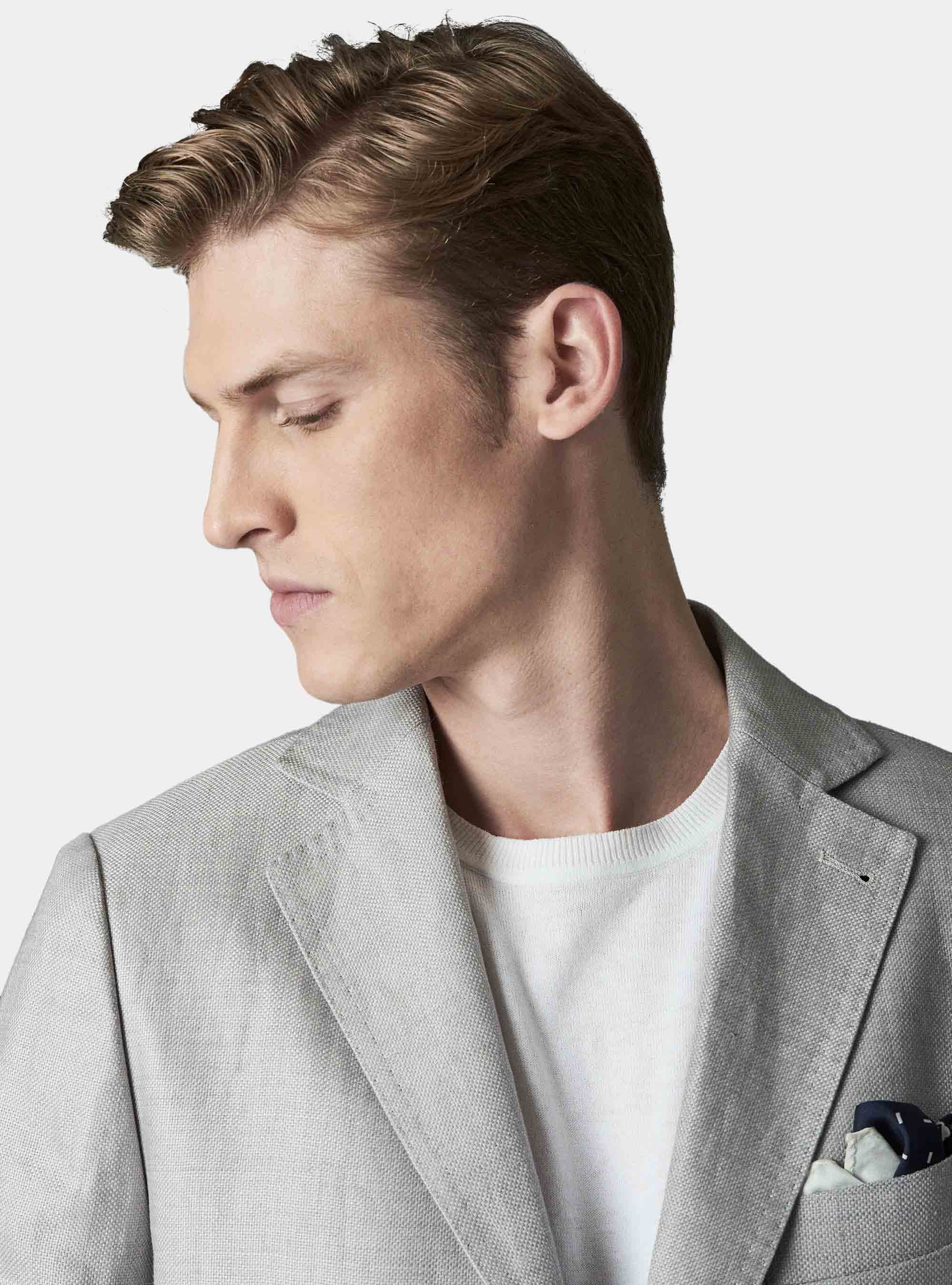 Giacca slim fit in hopsack di puro lino, GRIGIO CHIARO