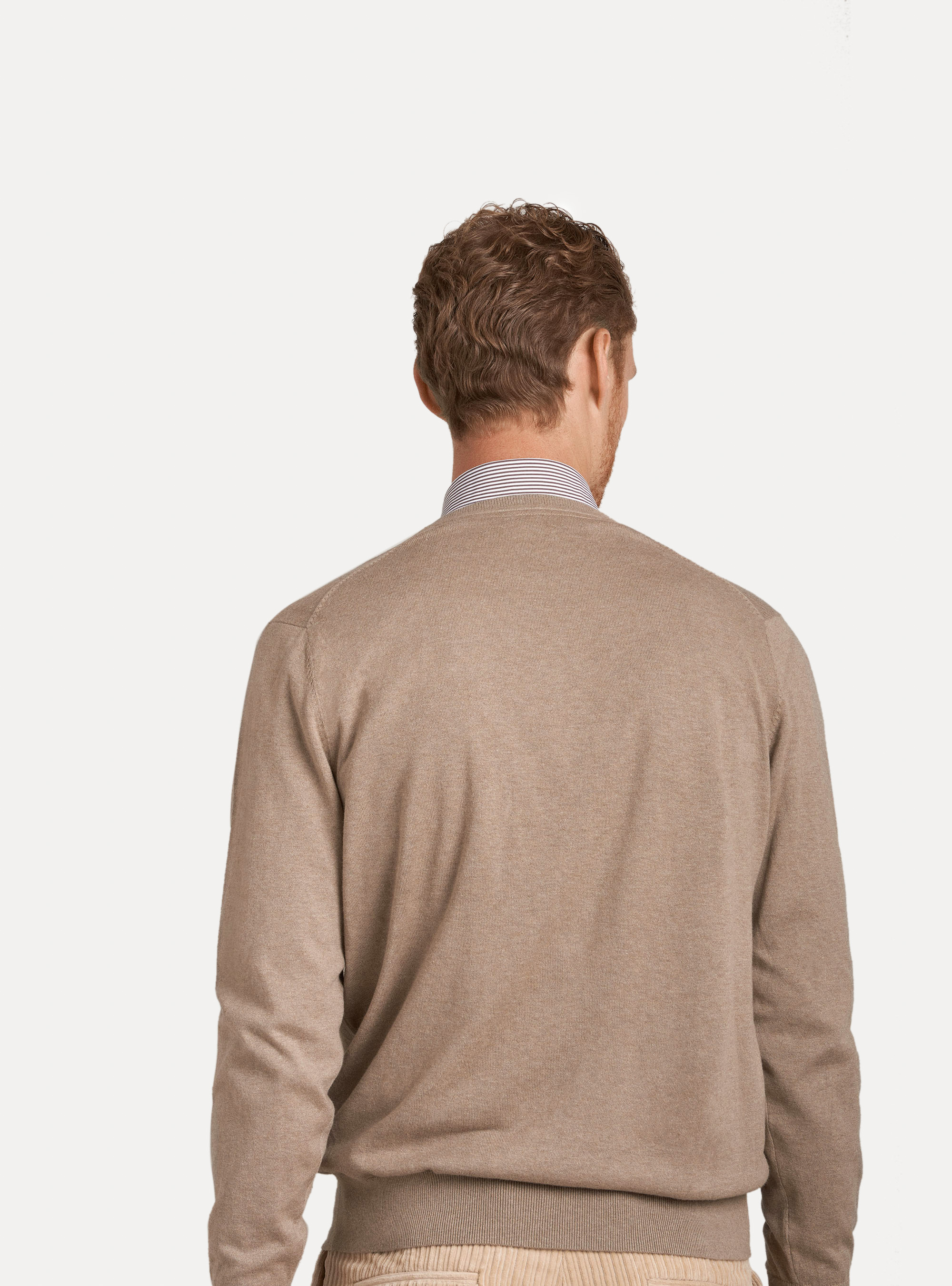 Cotton silk and cashmere V-neck sweater, ECRU