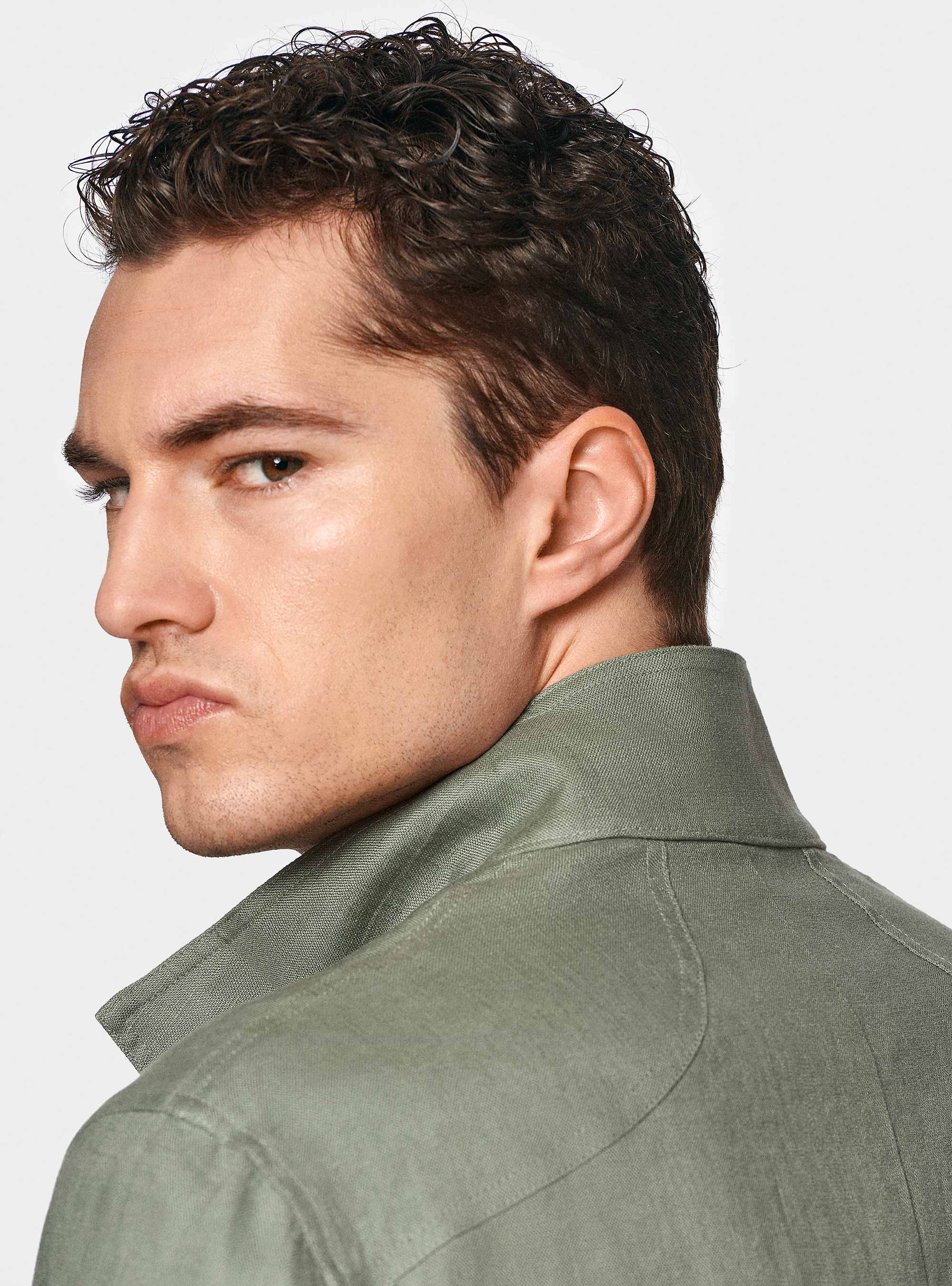 Field jacket in pure linen, SALVIA 0602C