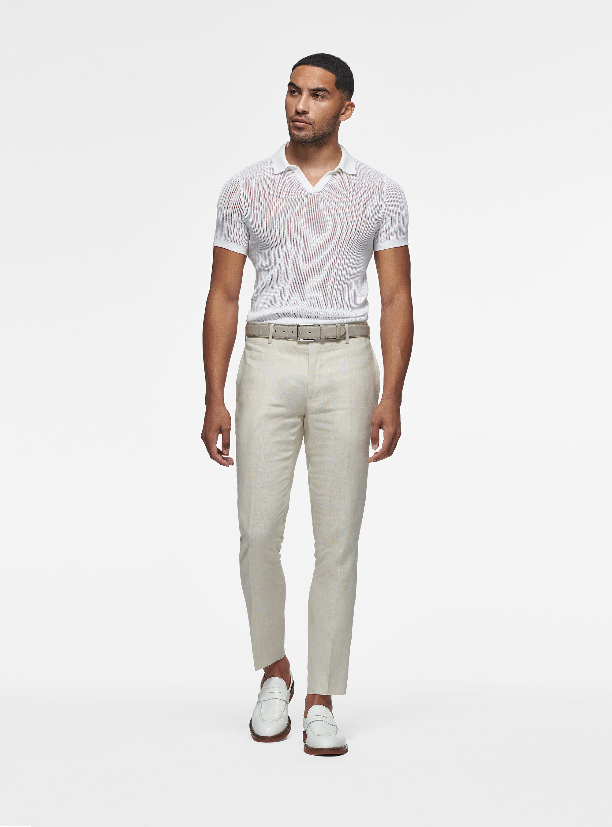 Perforated knit polo shirt, WHITE