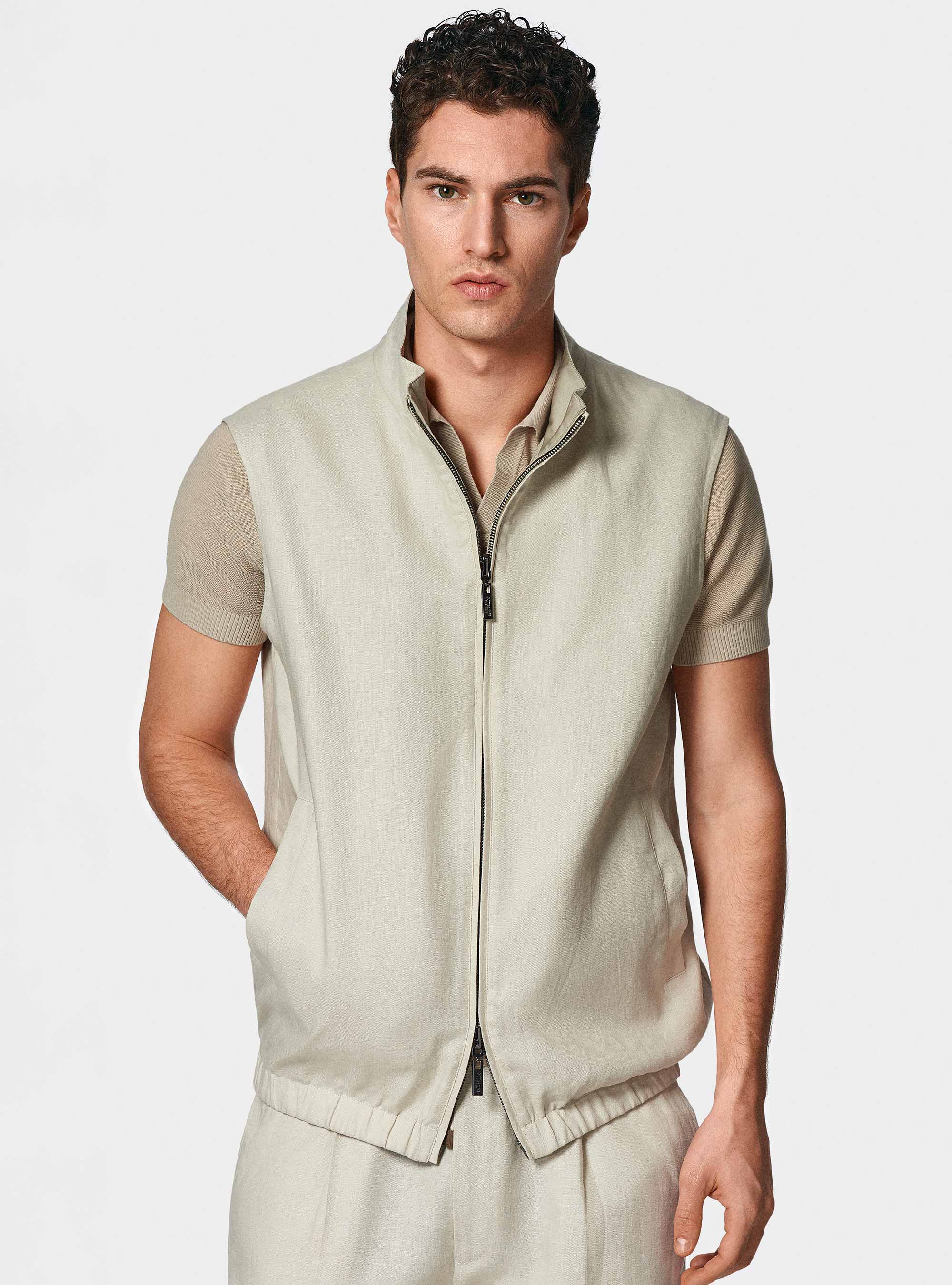 Reversible sleeveless in pure linen, ECRU