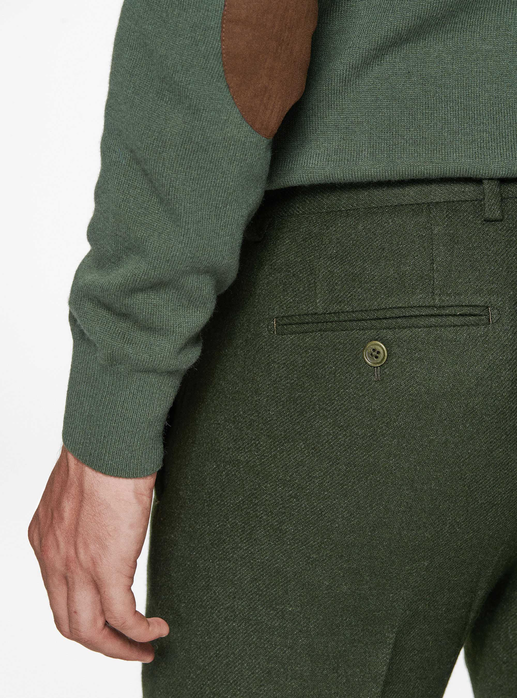 Pantaloni in flanella di misto lana, VERDE
