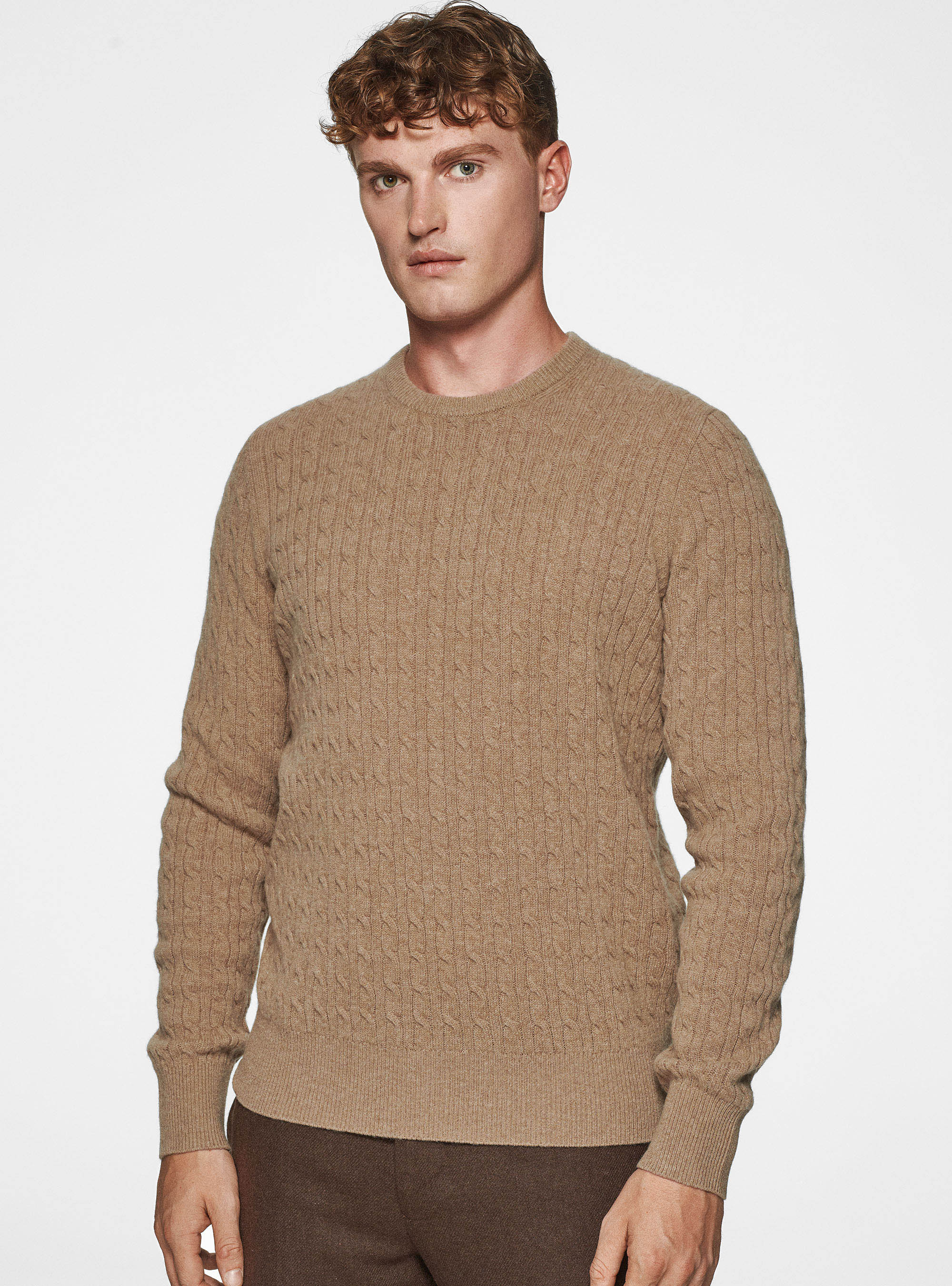 Cashmere wool crew-neck sweater with braid