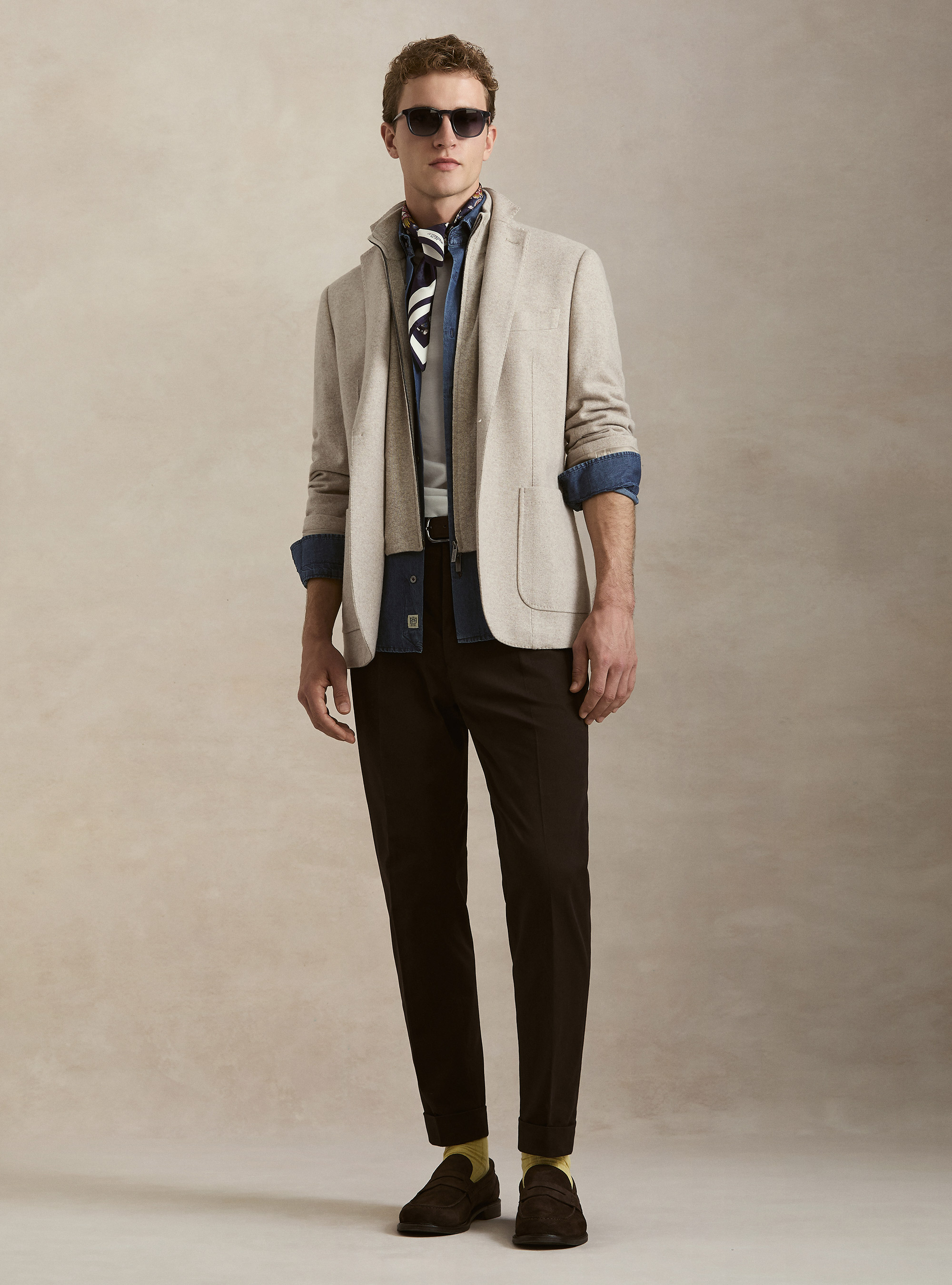 M&eacute;lange Wool-Blend Jersey Jacket with Internal Bib, ECRU