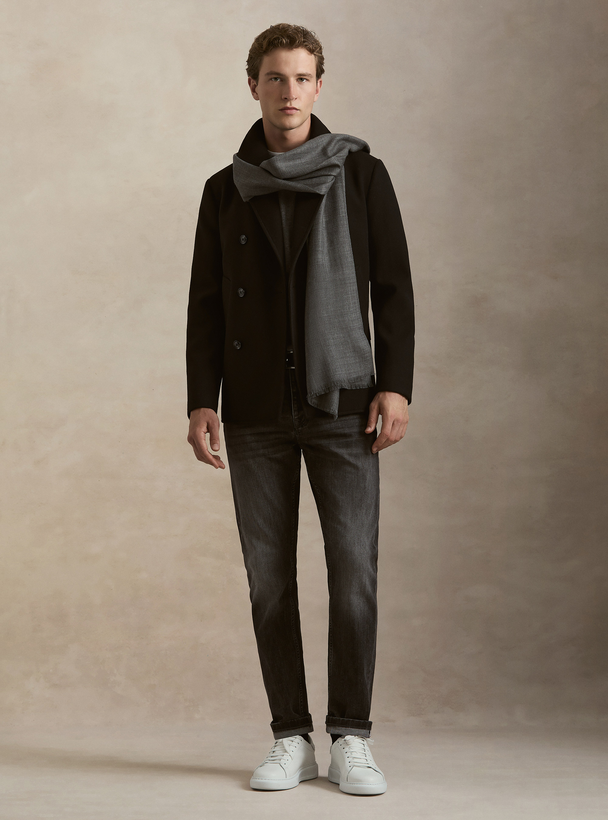 Peacoat doppiopetto tinta unita, BLACK