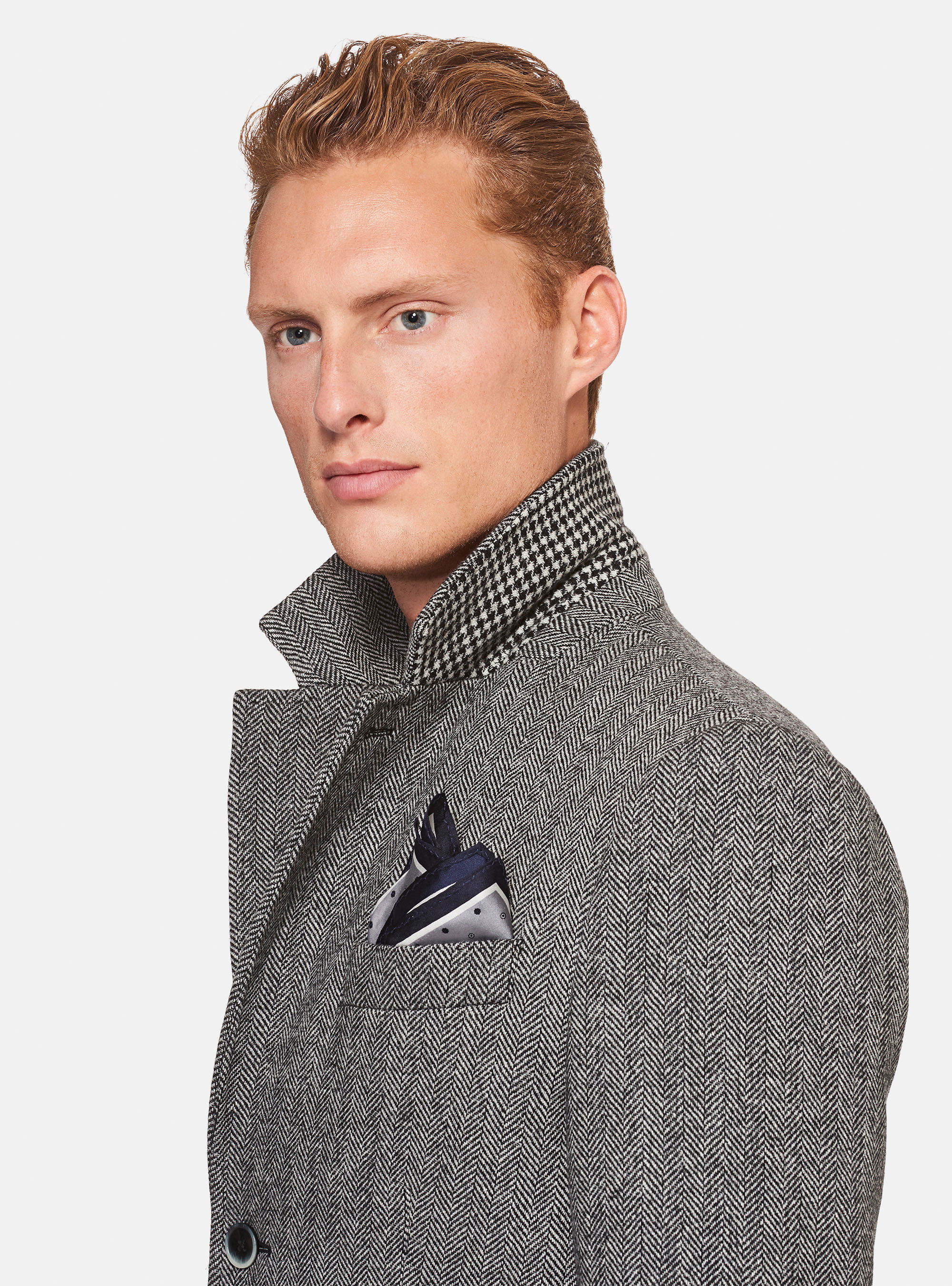 Cappotto spigato in pura lana, NERO