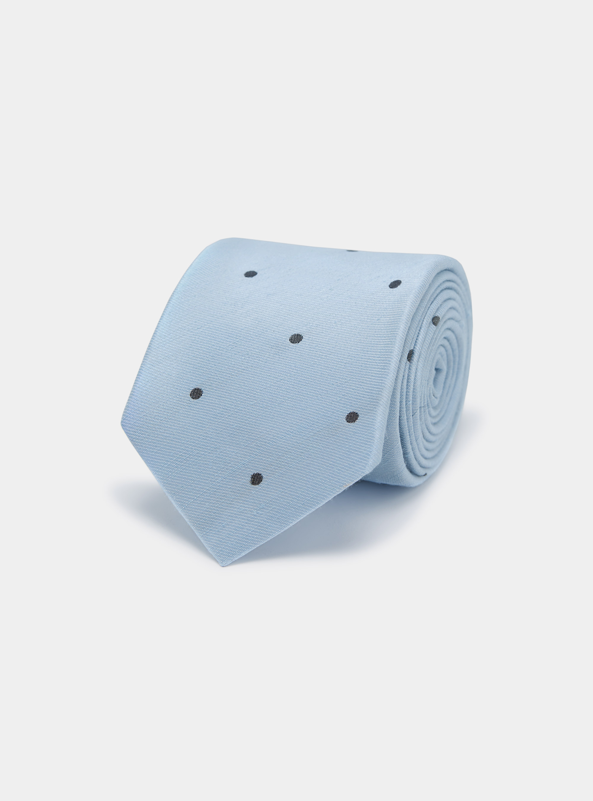 Silk and linen micro polka dot tie, LIGHT BLUE