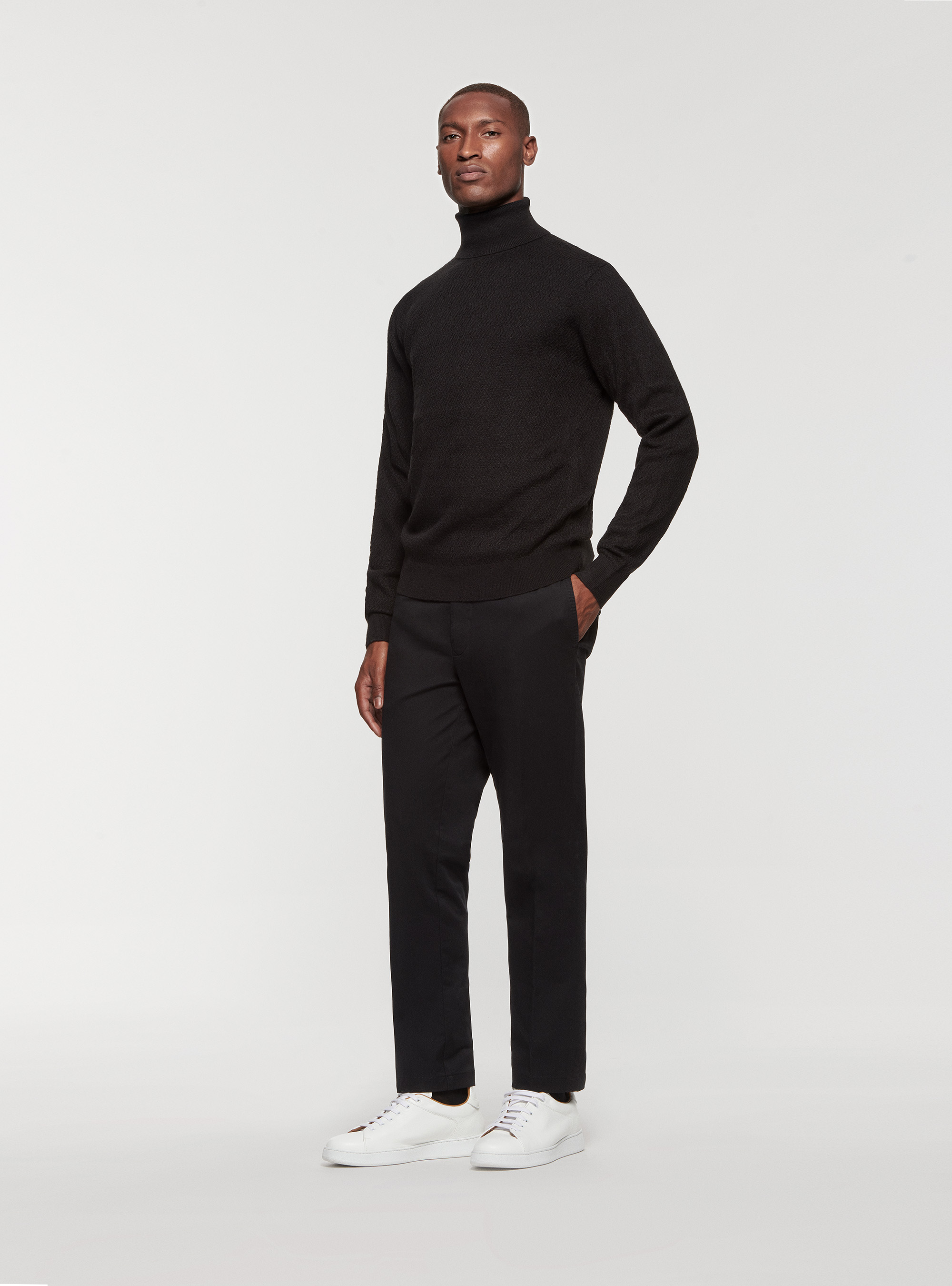 Textured wool-blend turtleneck, BLACK