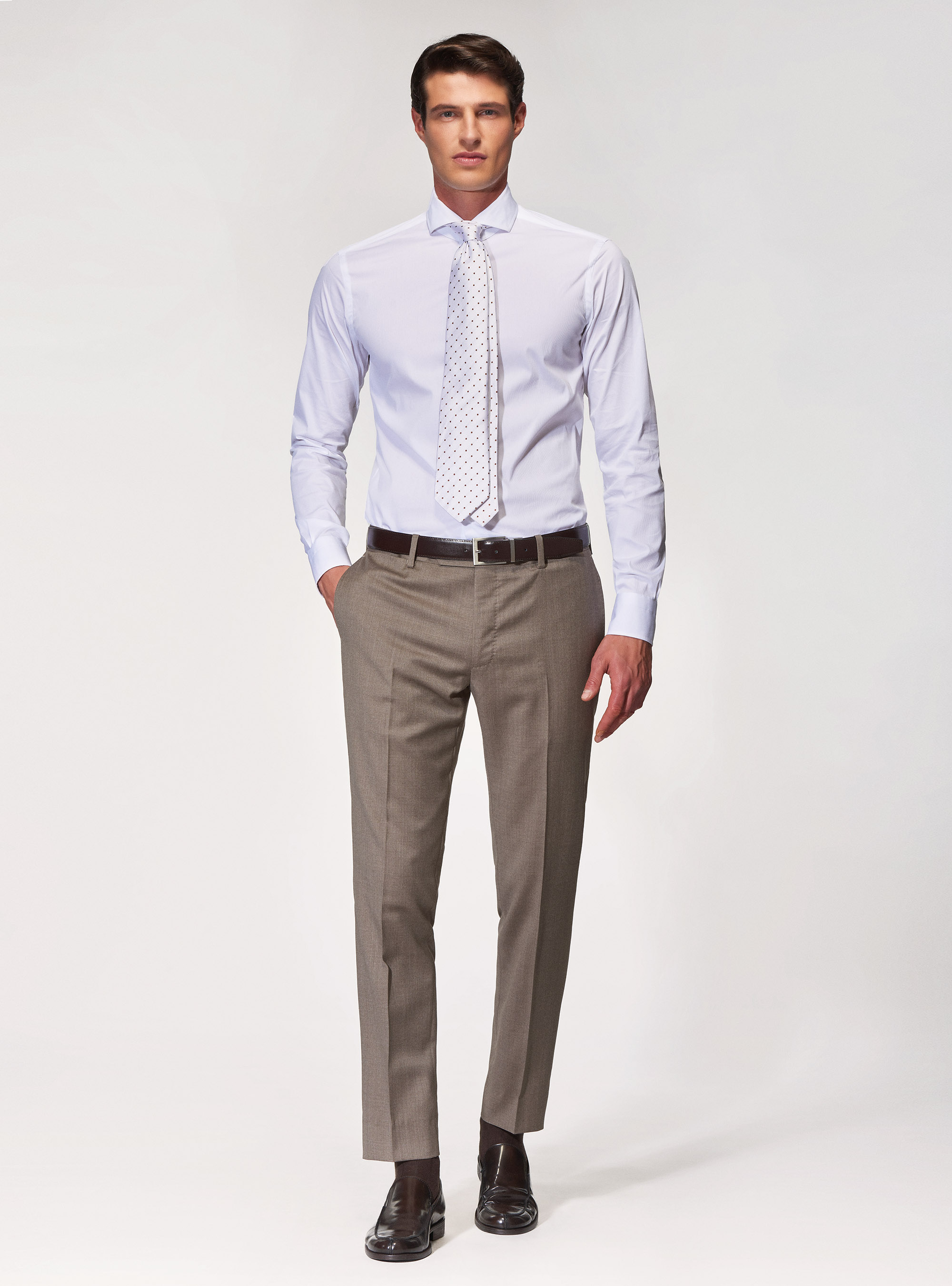 Camicia slim fit in piquet di cotone stretch, BIANCO