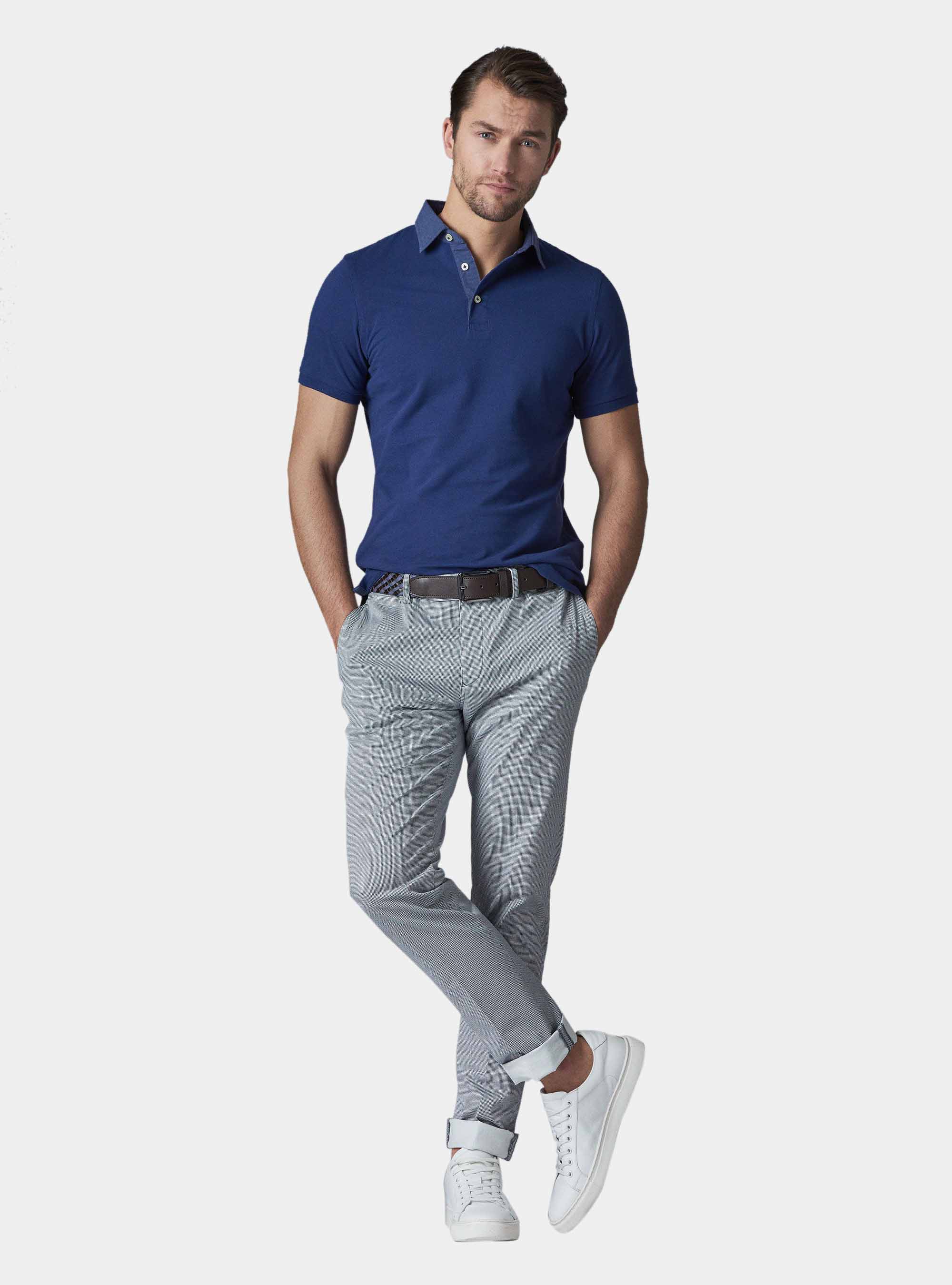 gray polo blue pants
