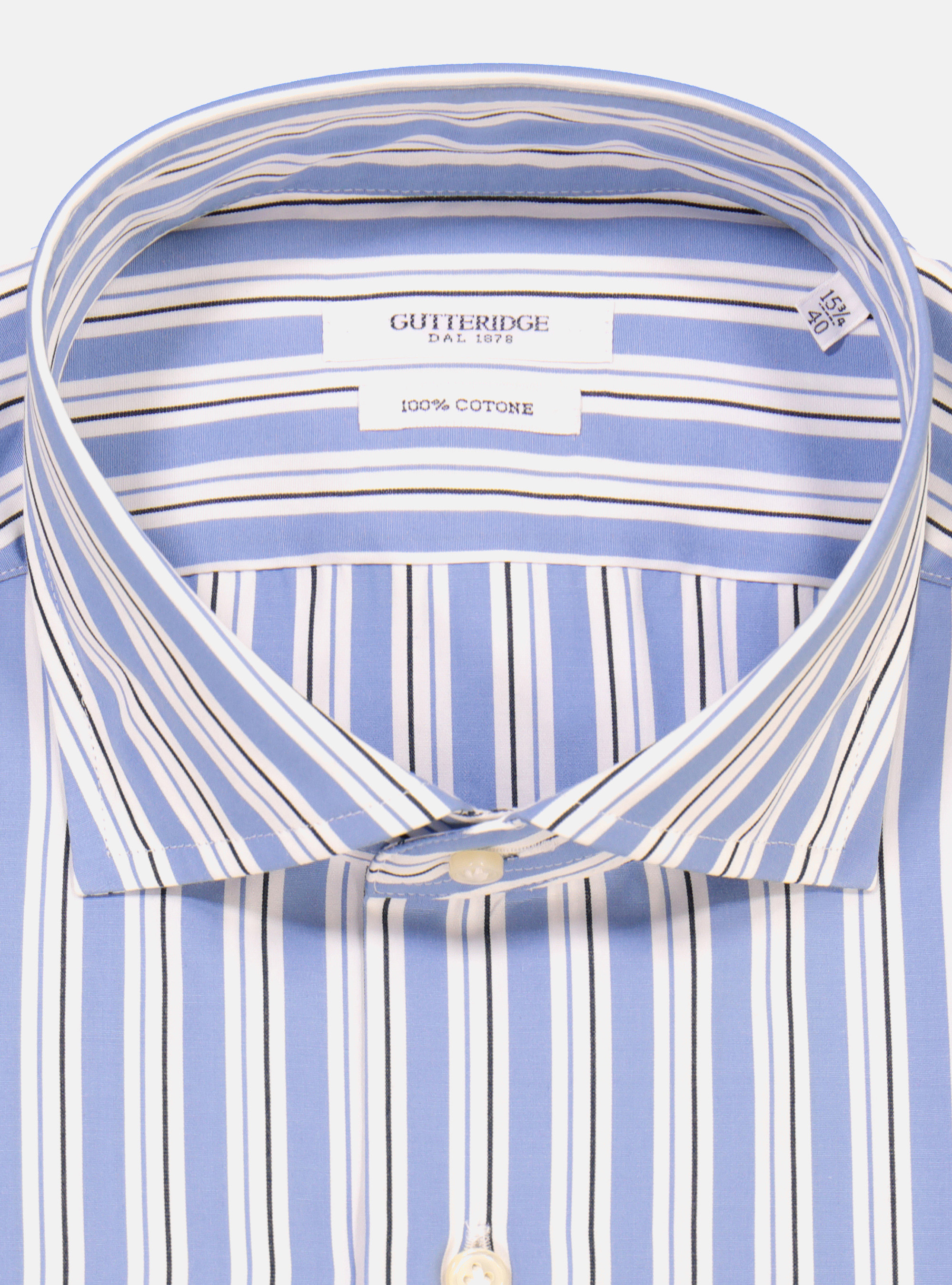 Chemise avec col fran&ccedil;ais &agrave; rayures en popeline de coton, BLEU MARINE