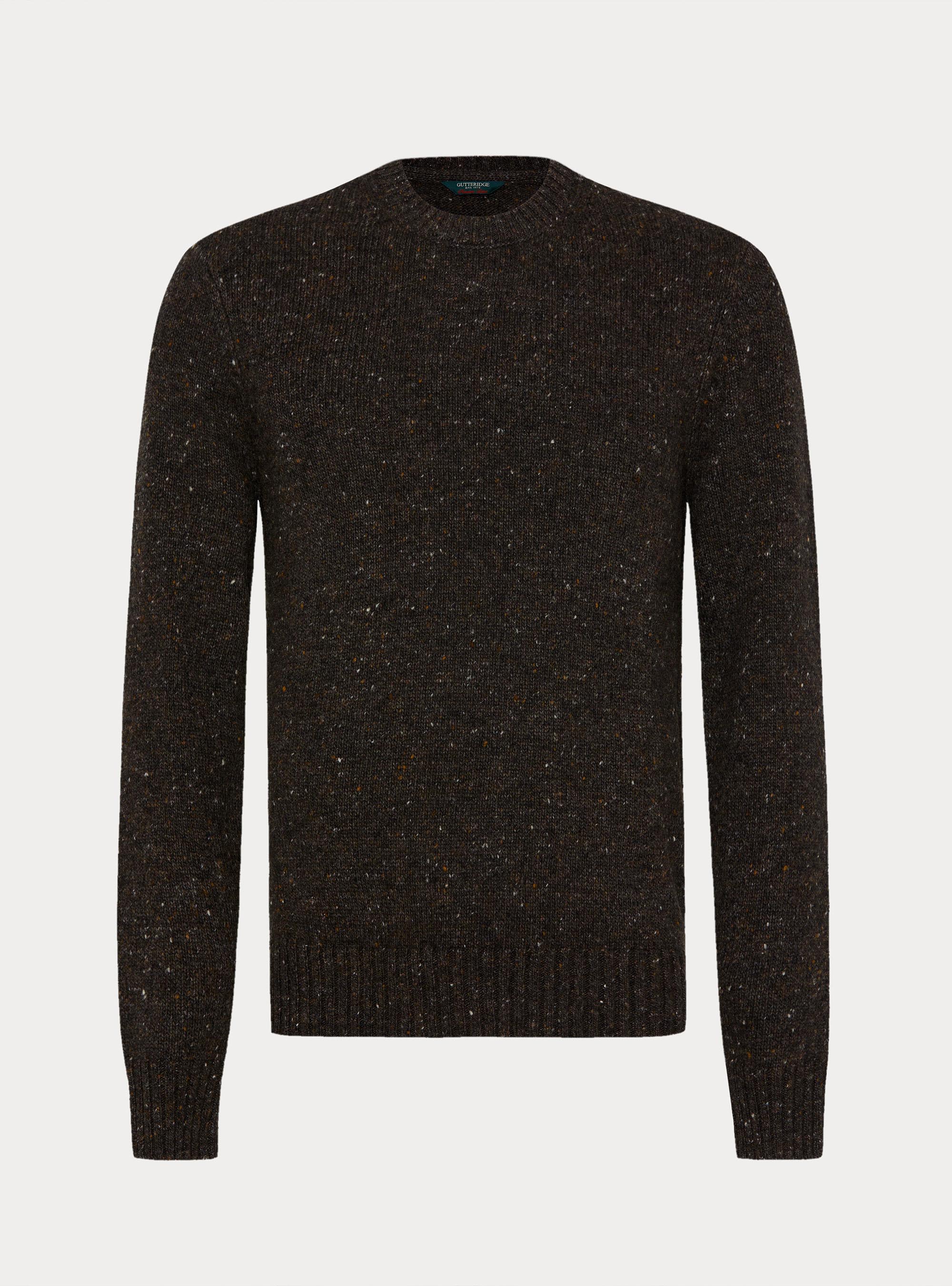 Donegal-style merino wool blend crewneck sweater, BROWN