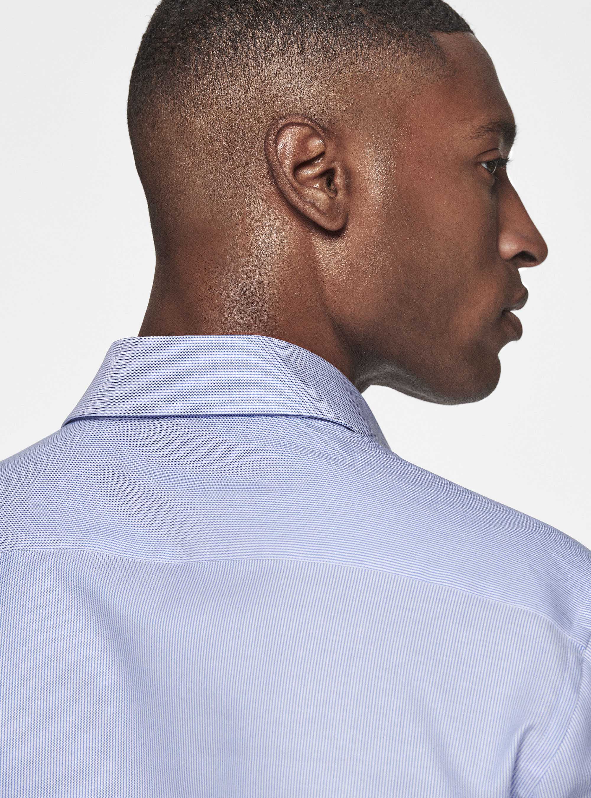 Striped shirt in textured cotton, BLUE