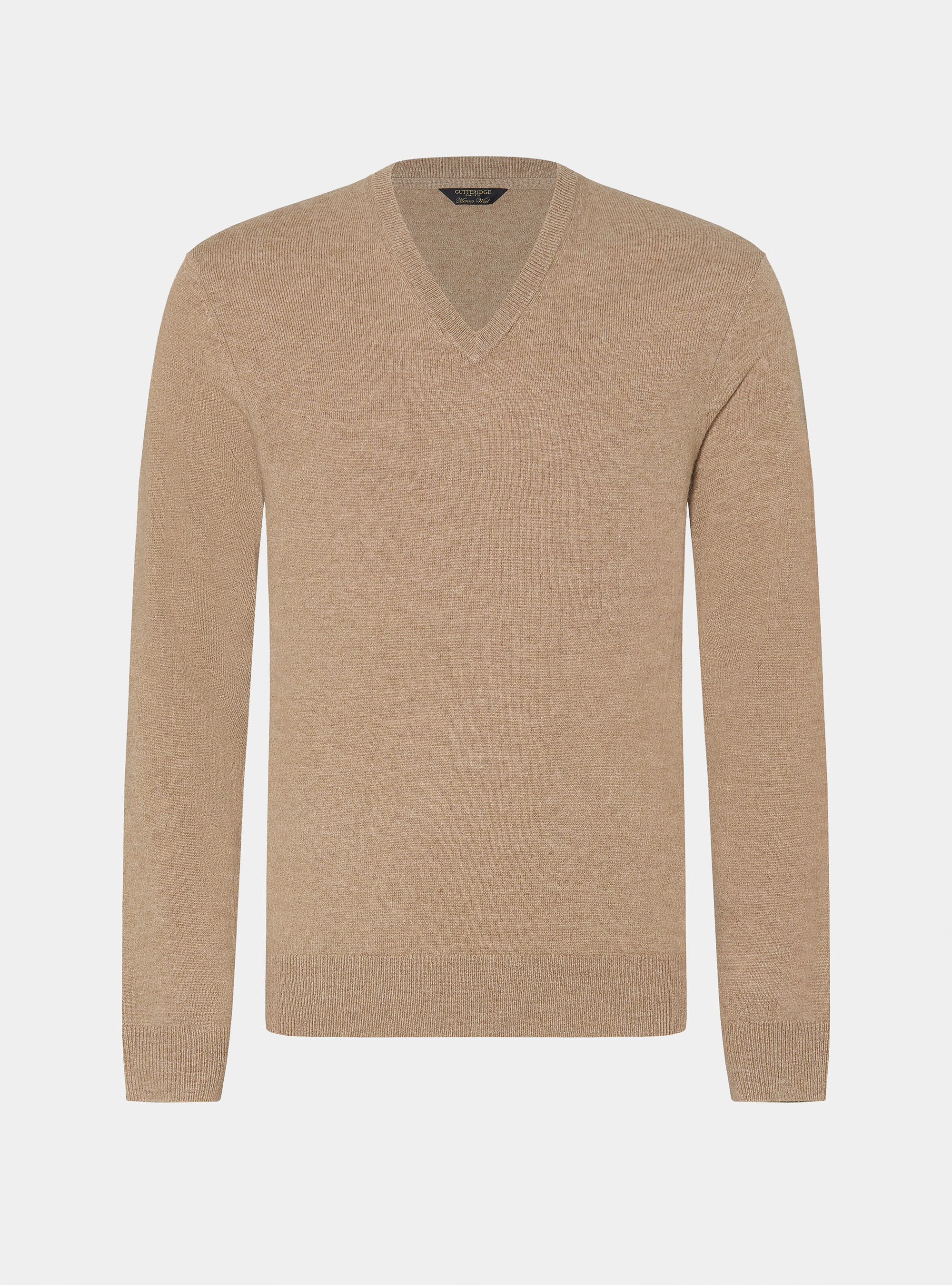 Maglia scollo a V in lana merino, CAMMELLO 0570C