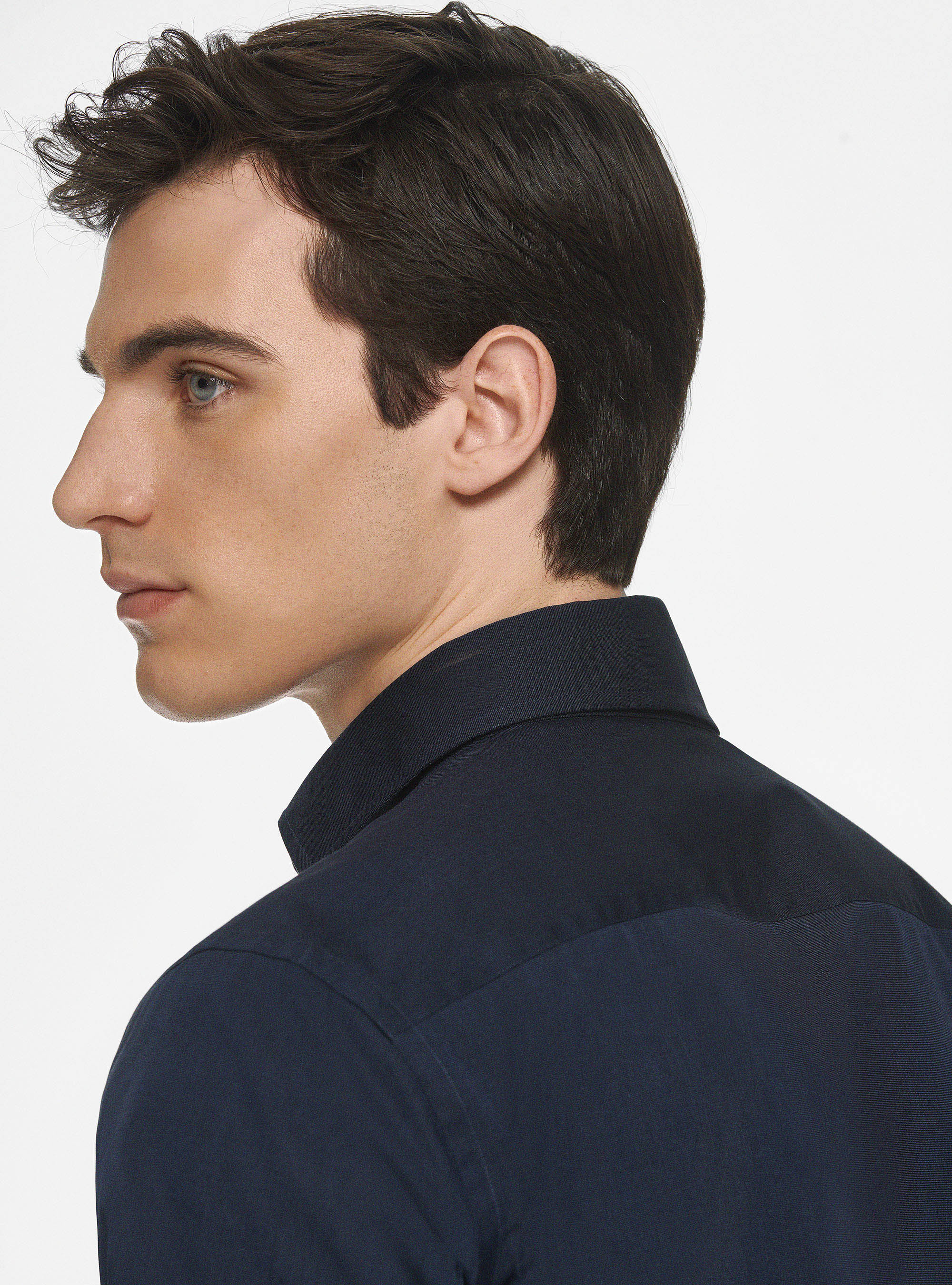 Cotton shirt fil a fil, NAVY BLUE