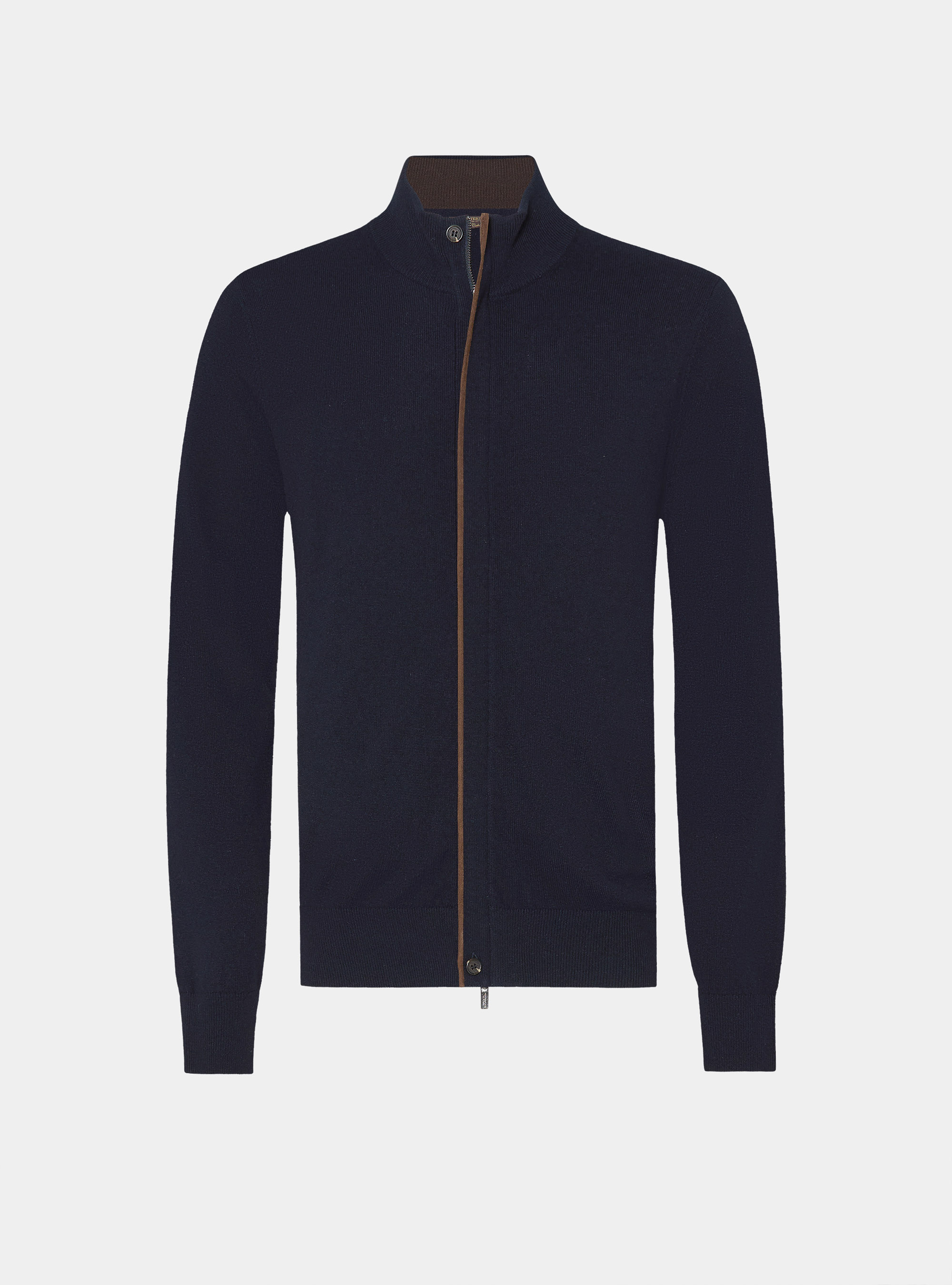 Zip-up cardigan in lambswool and cashmere blend, NAVY BLUE
