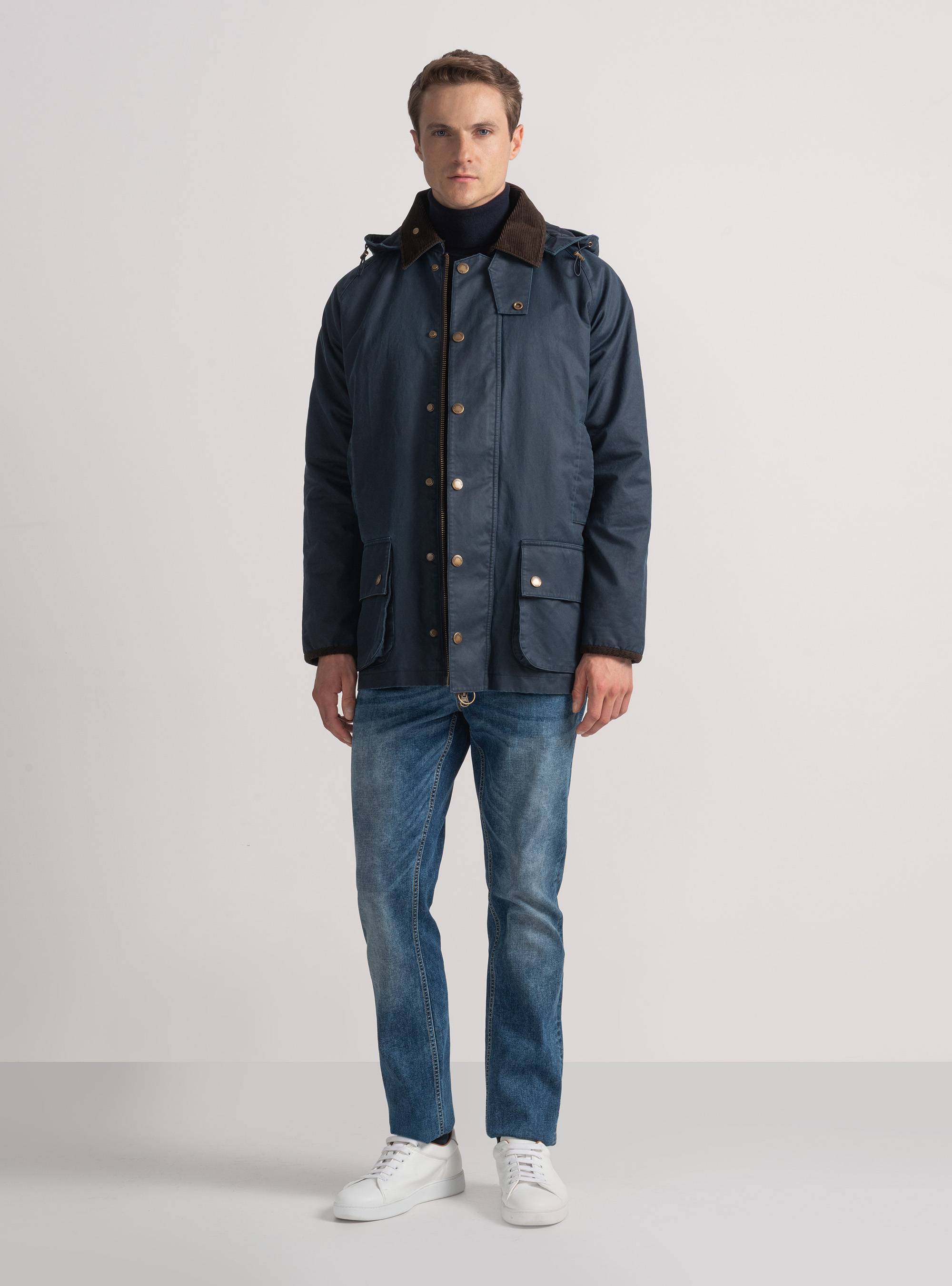 Giacca cerata in misto cotone, BLU NAVY