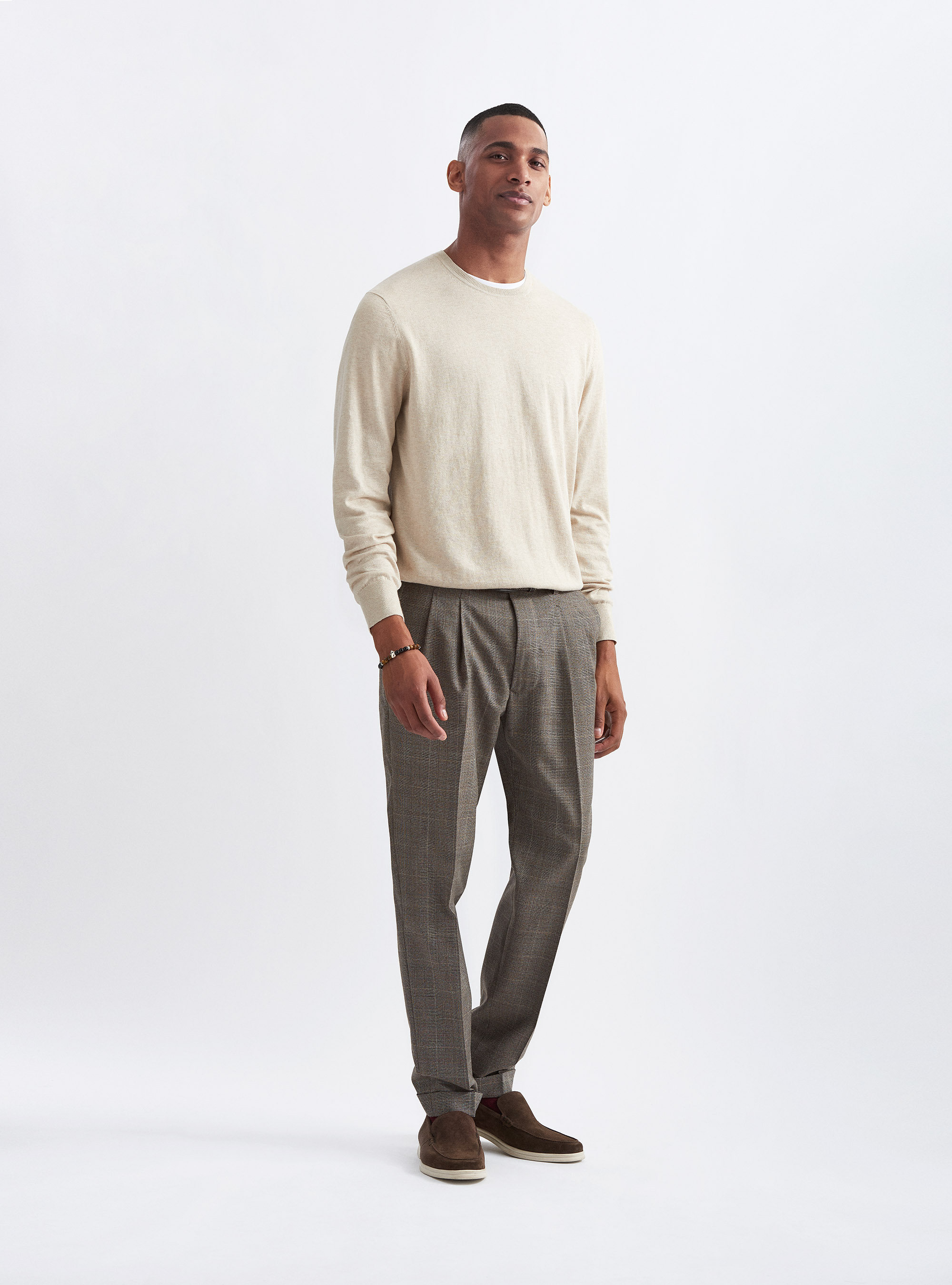 Maglia girocollo in cotone seta e cashmere, ECRU