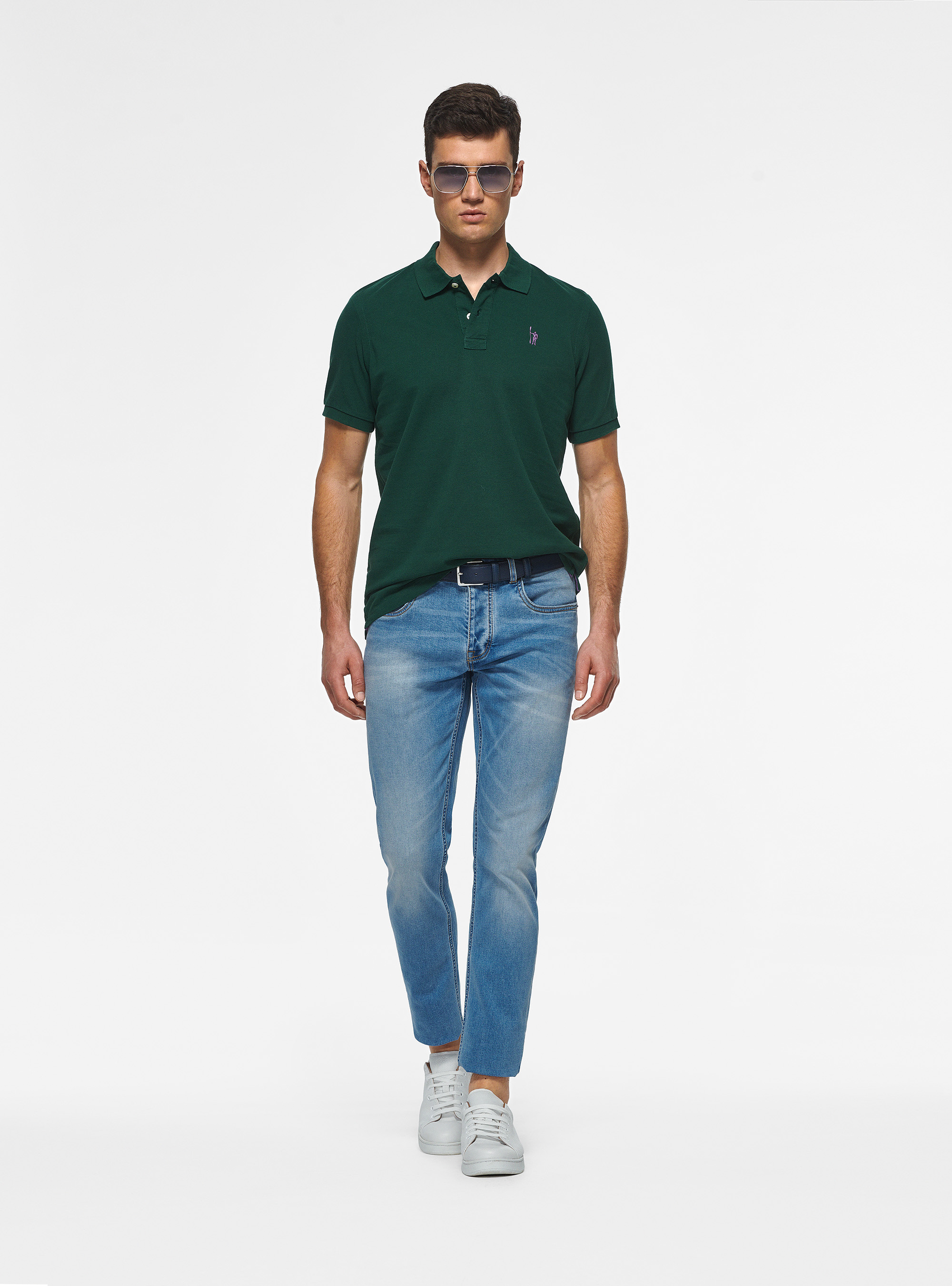 Polo in piquet con ricamo, OLIVA