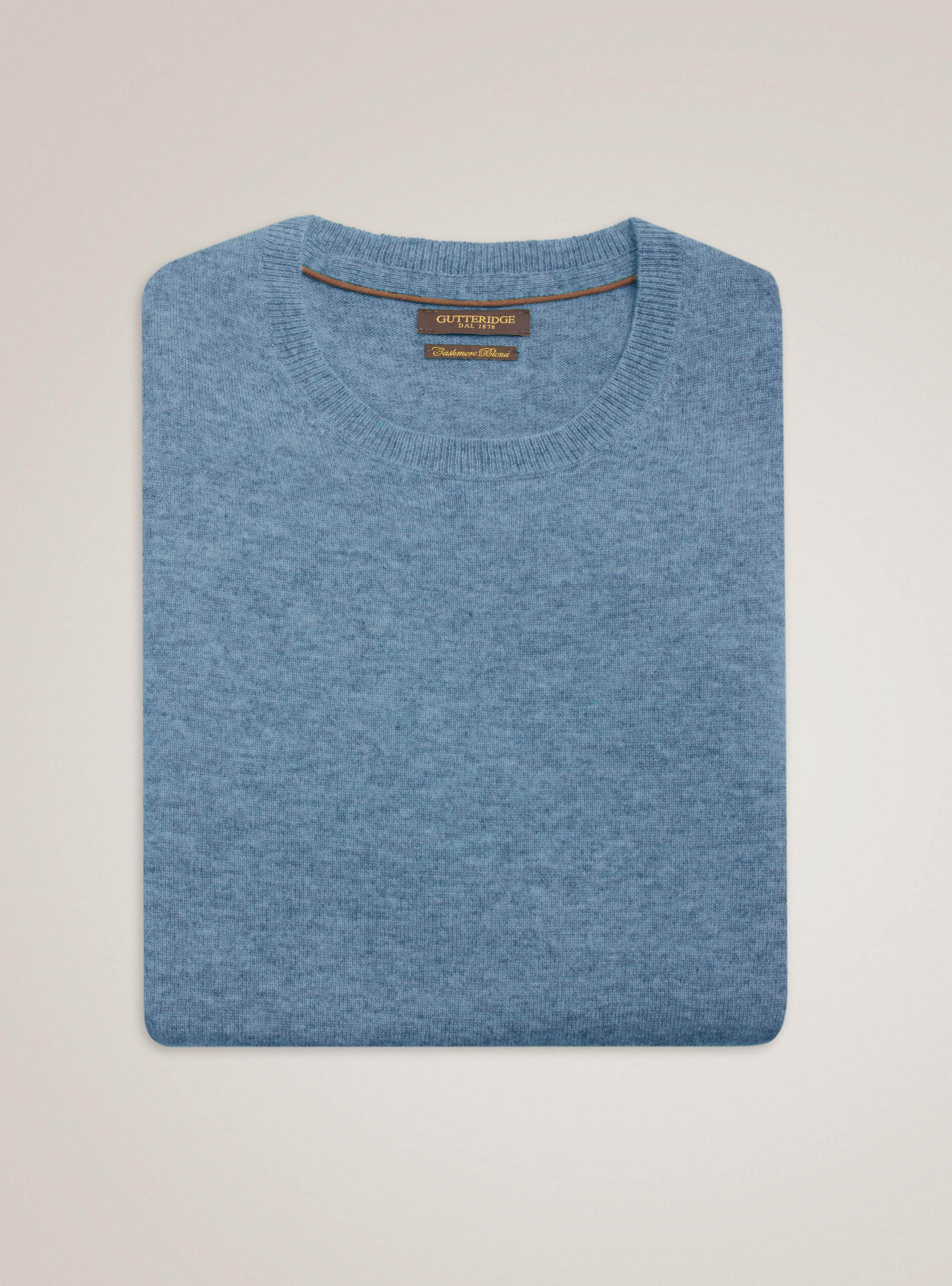 Lambswool wool and cashmere crew neck sweater, LIGHT BLUE