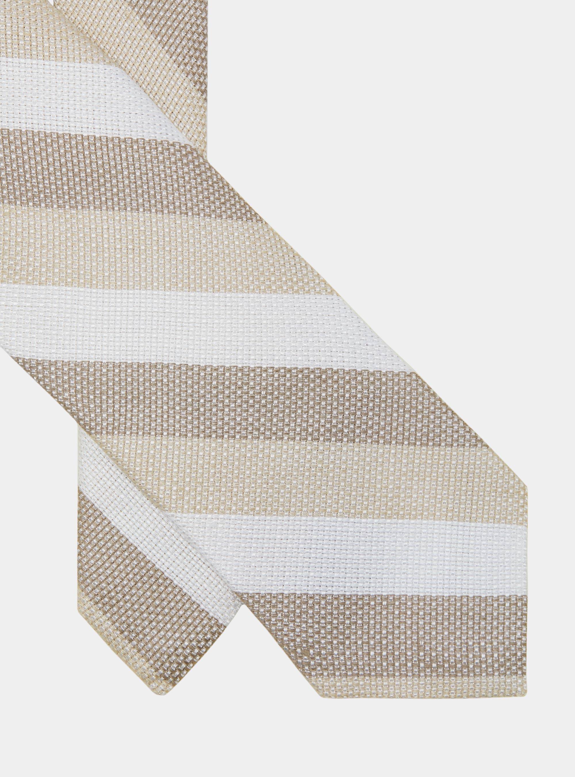 Cravate rayée en soie et lin, SABLE