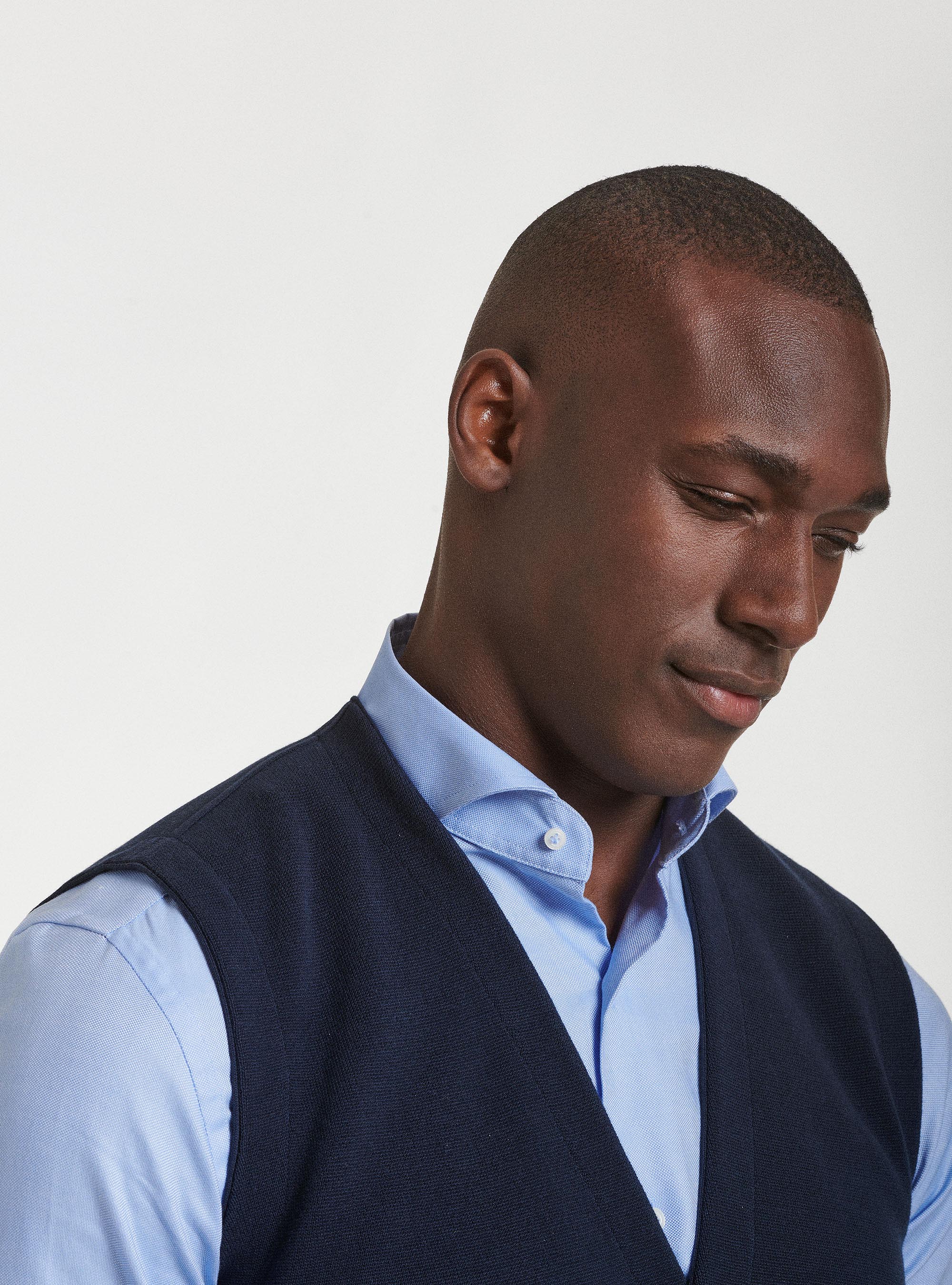 Gilet doppiopetto in maglia in puro cotone extrafine, BLU NAVY