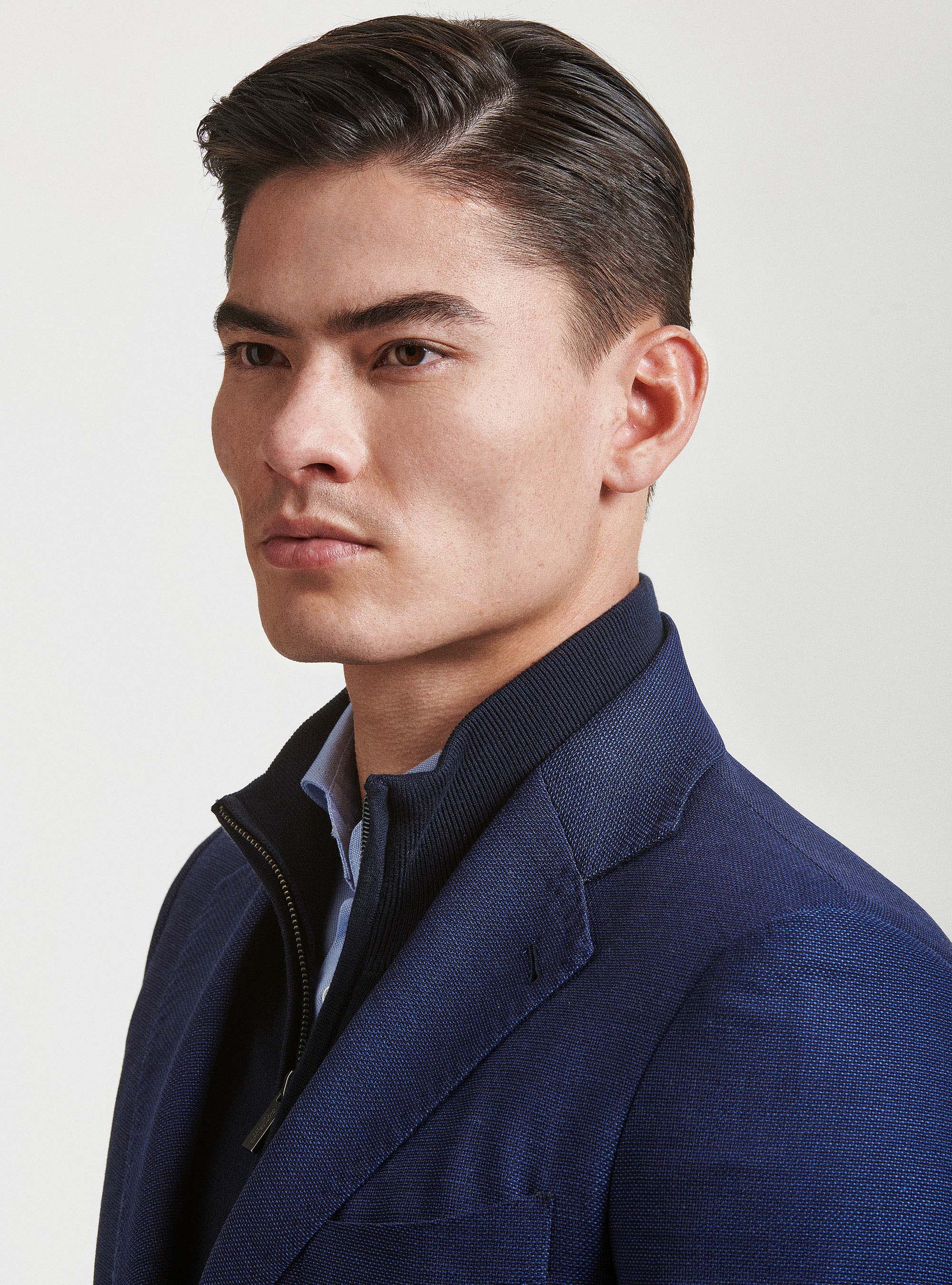 Giacca in pura lana hopsack, BLU