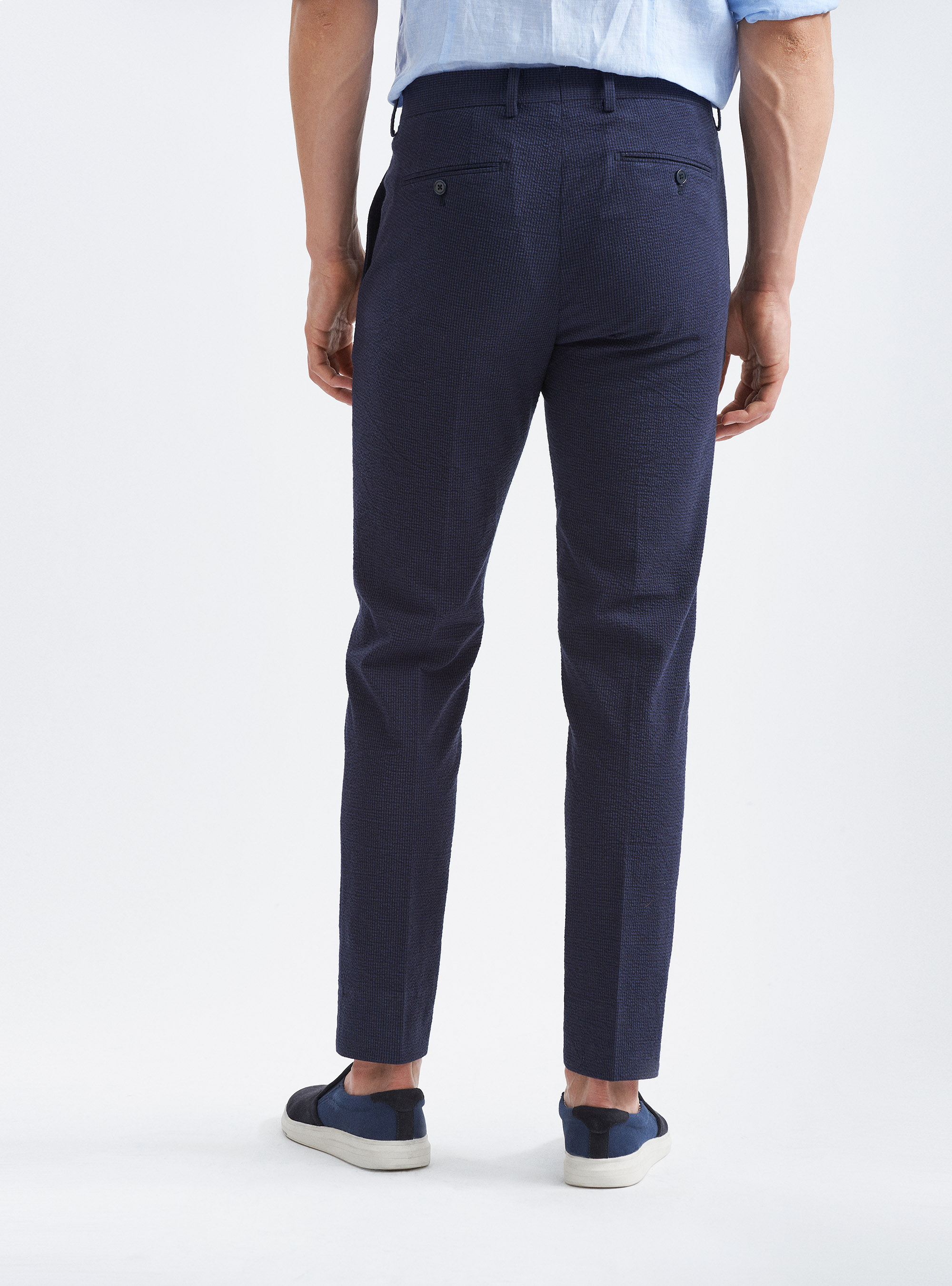 Pantaloni per abito in cotone seersucker, BLU NAVY