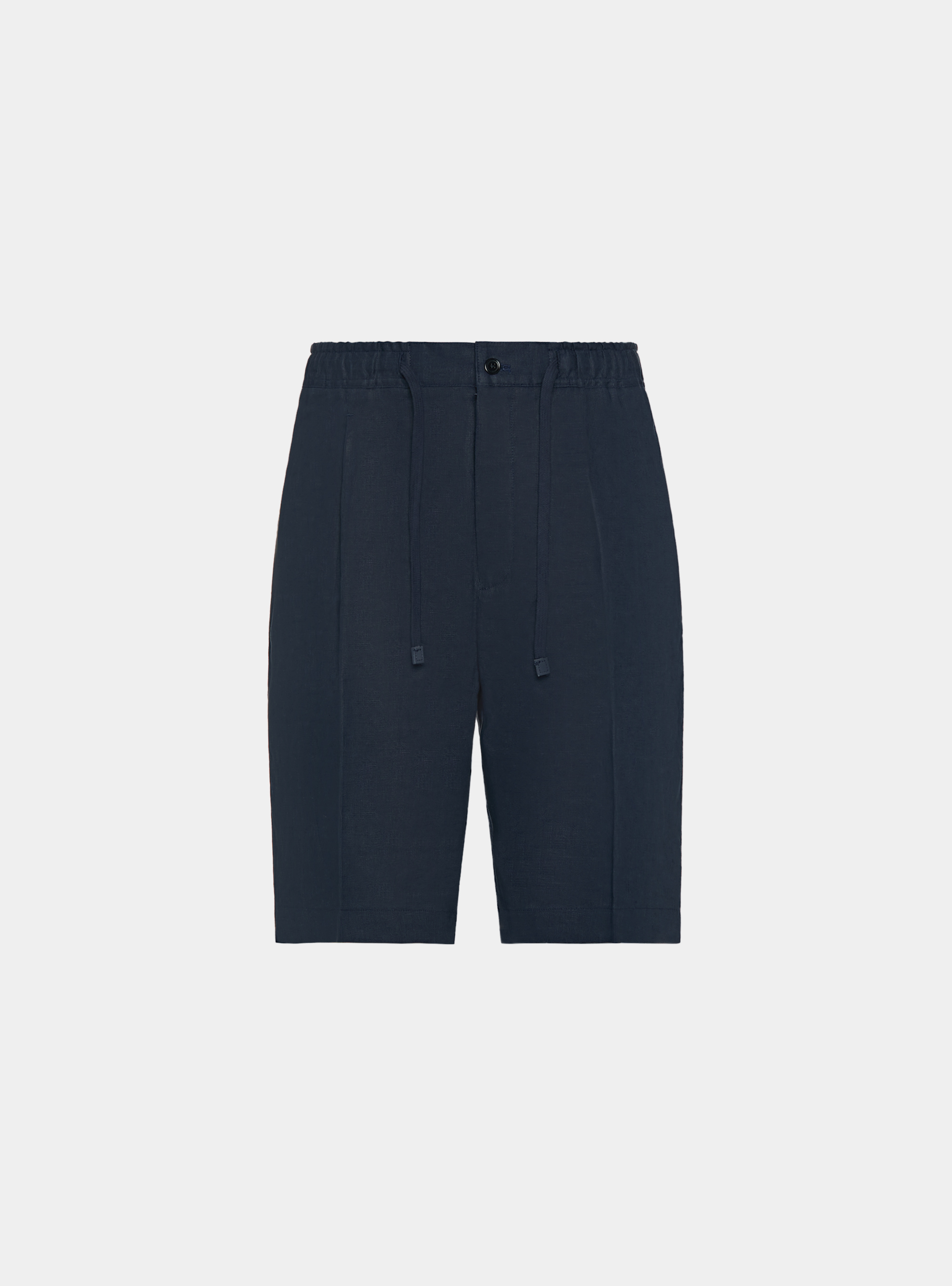 Bermudas de lino con el&aacute;stico y cord&oacute;n, AZUL MARINO