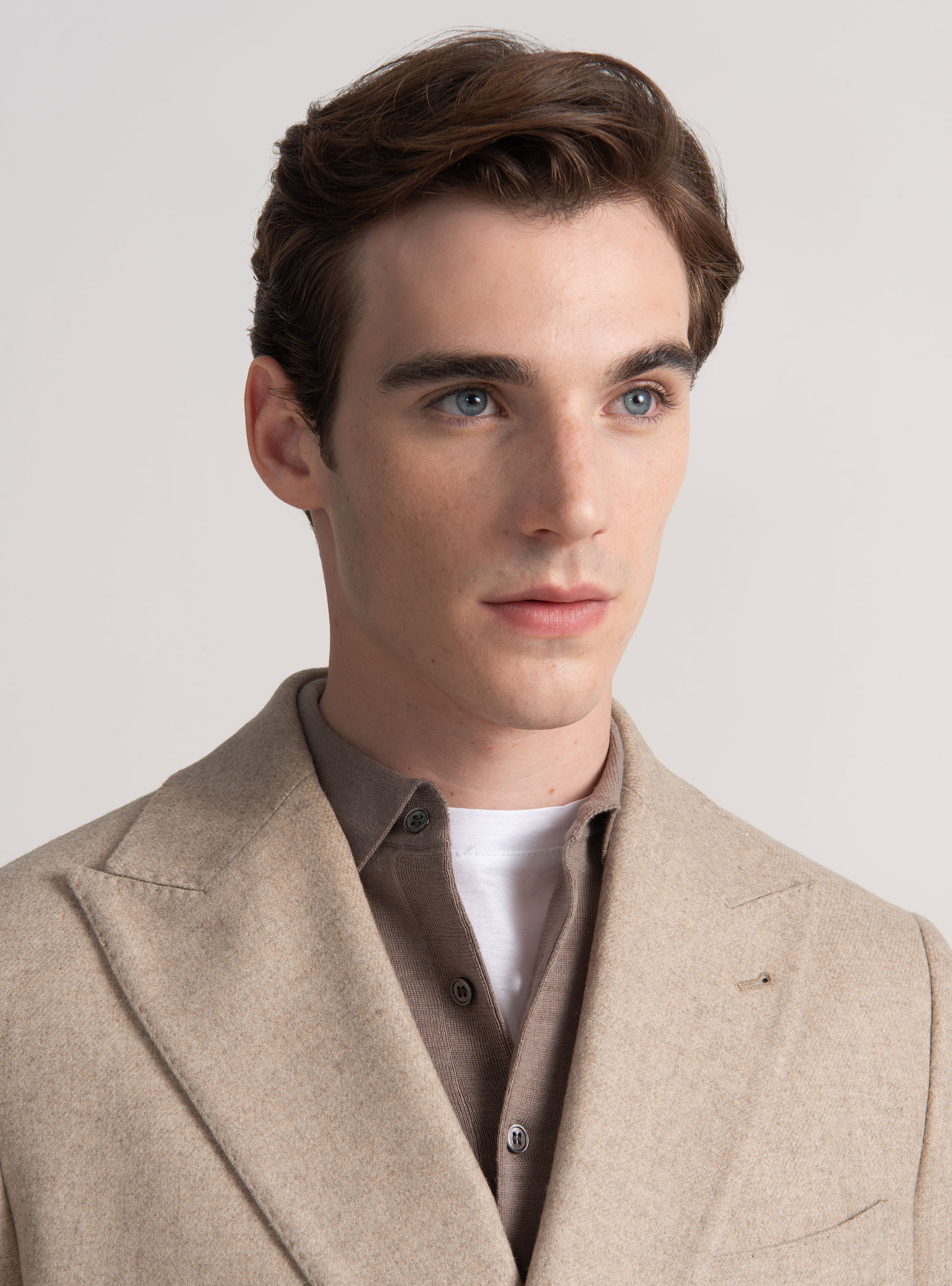 Giacca doppiopetto in flanella di lana, SABBIA