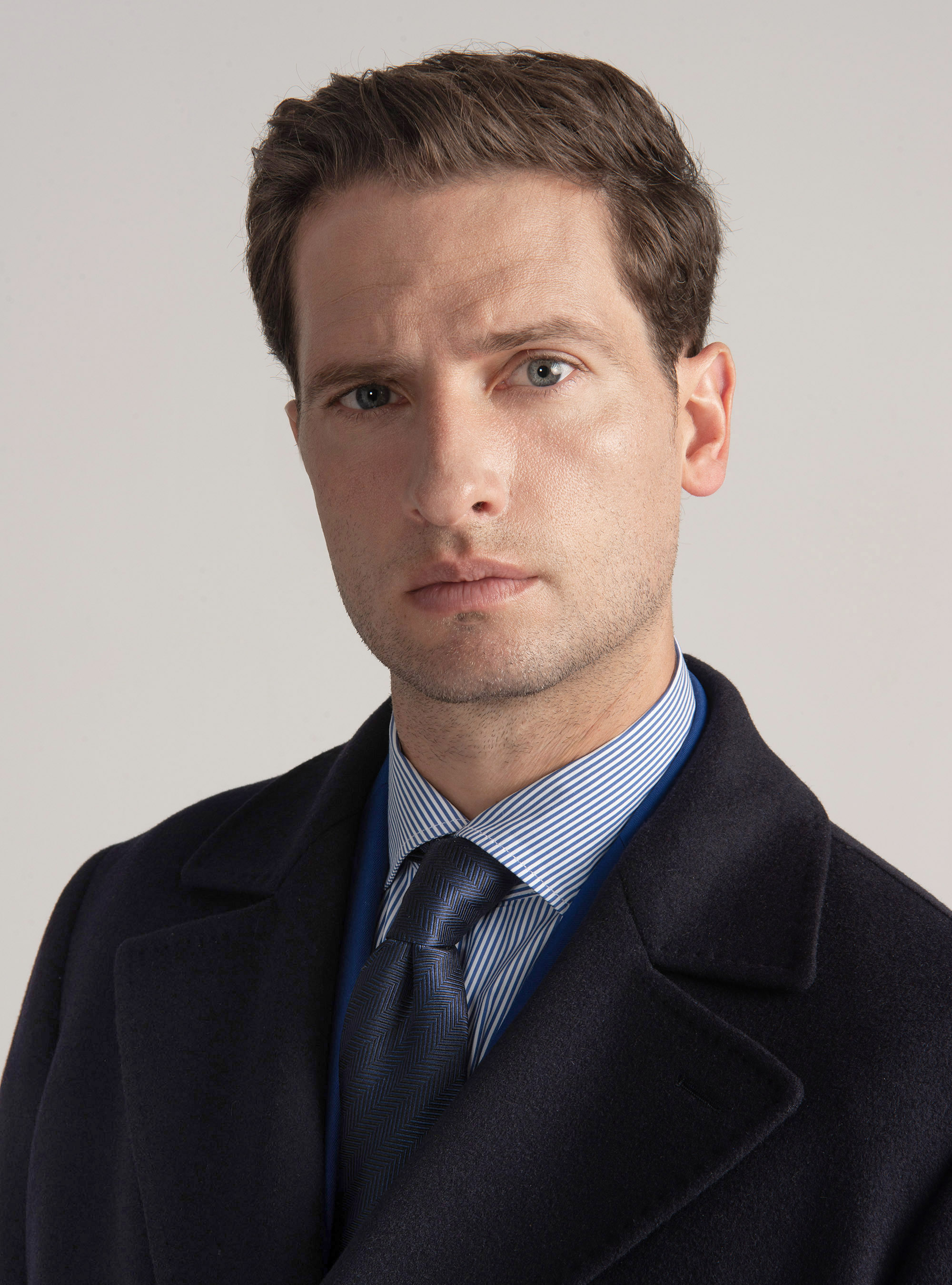 Abrigo cruzado de lana de cachemira con botón metálico, AZUL MARINO