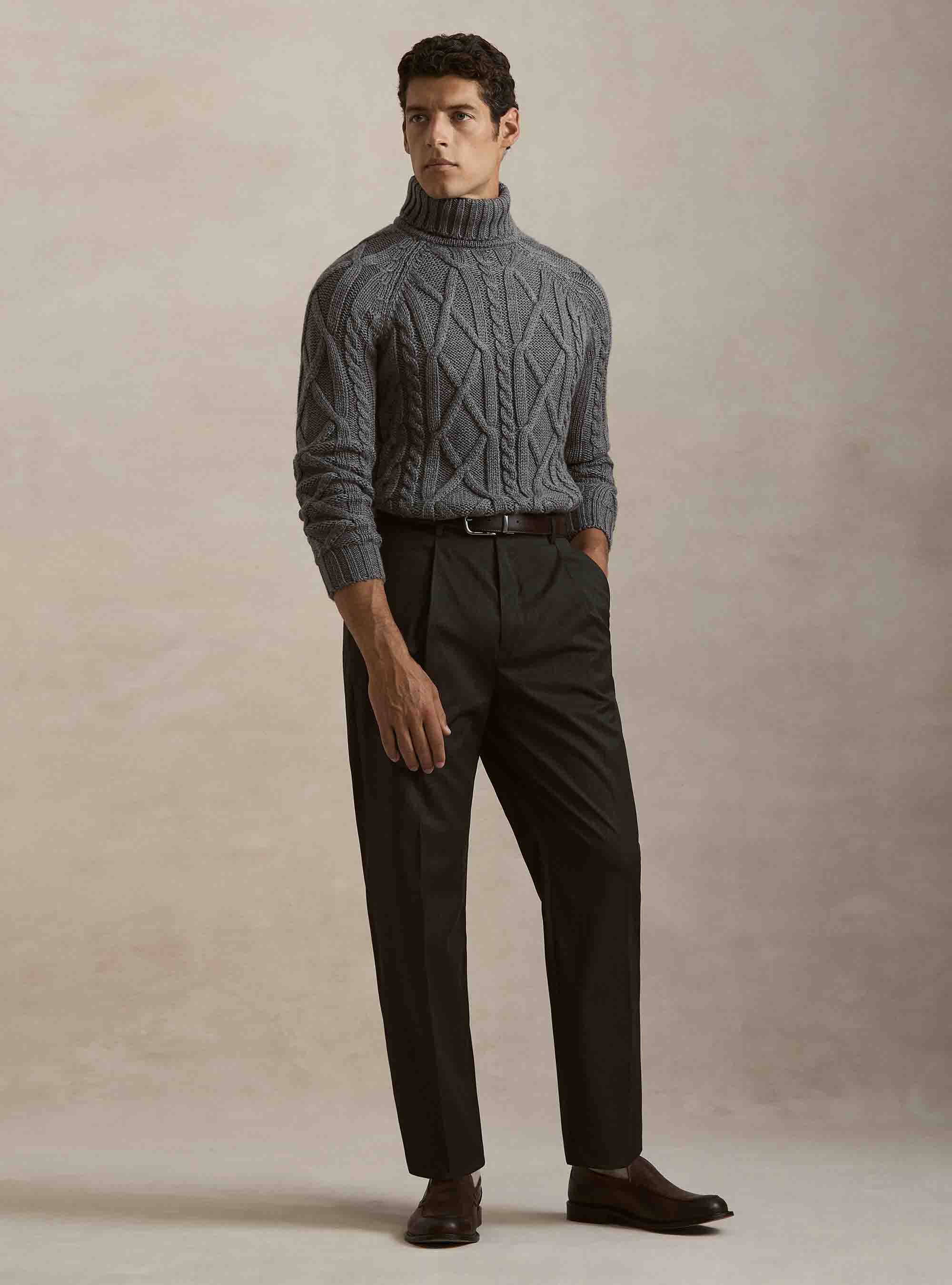 Pantaloni con pince wide leg straight misto poly, GRIS MARENGO