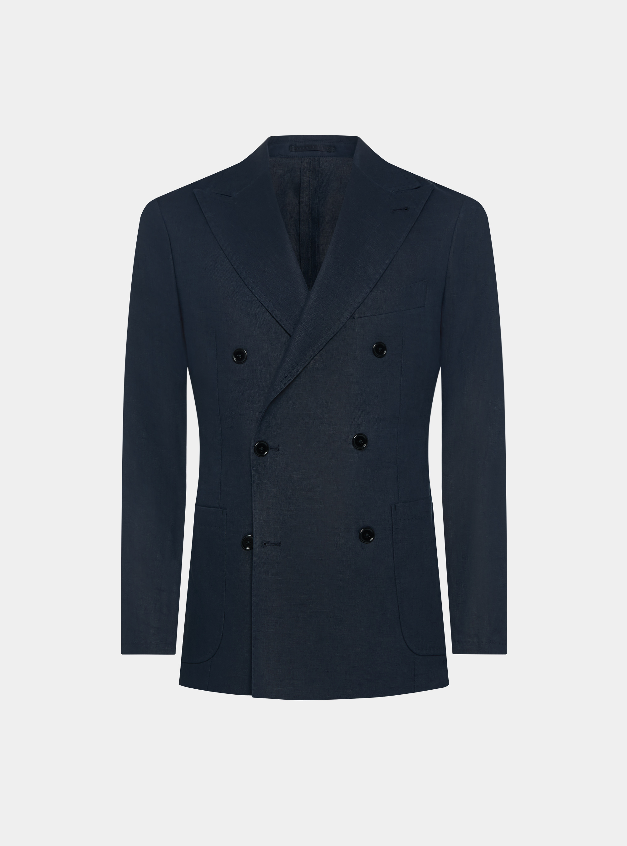 Men's Navy Blue 100% Linen Double-Breasted Blazer - Wessi