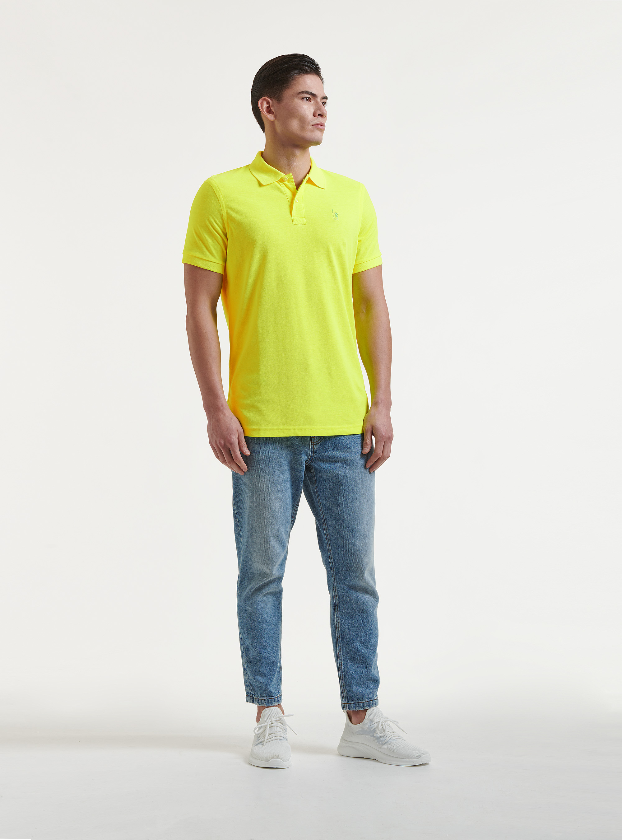 Fluorescent piqu&eacute; polo shirt with embroidery, 0751C GIALLO FLUO