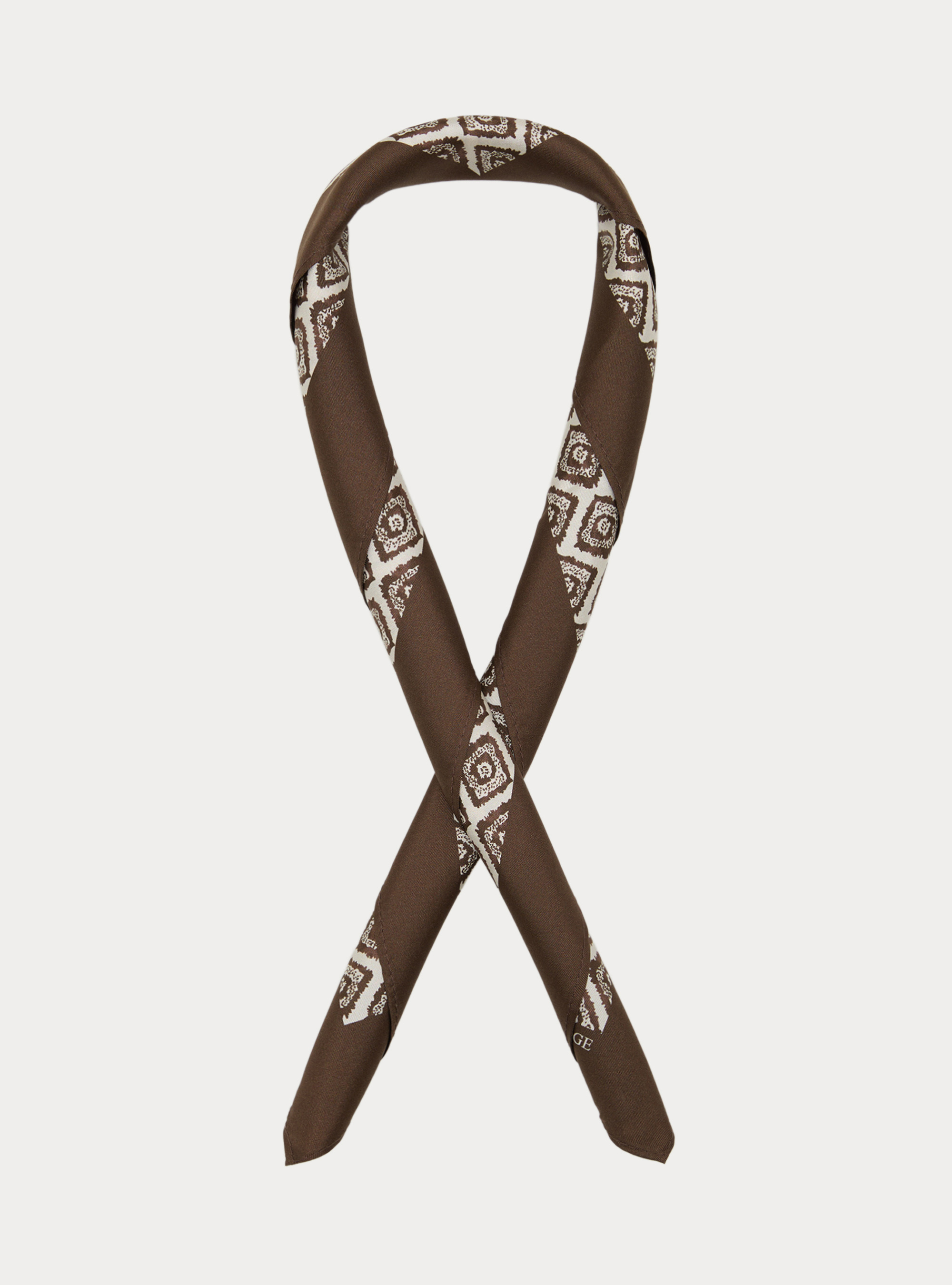 Foulard stampato in seta fantasia geometrica, BROWN