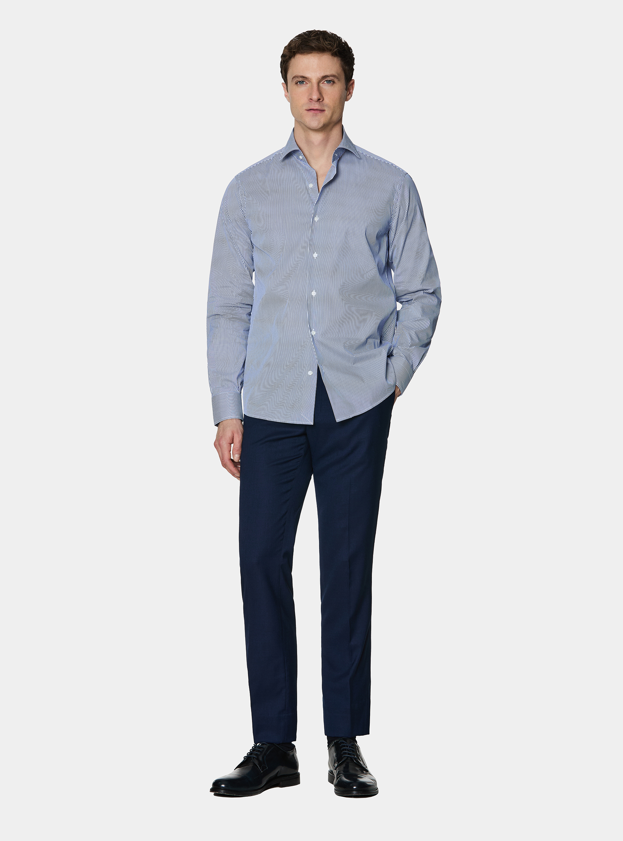 Striped cotton poplin stretch shirt, BLUE